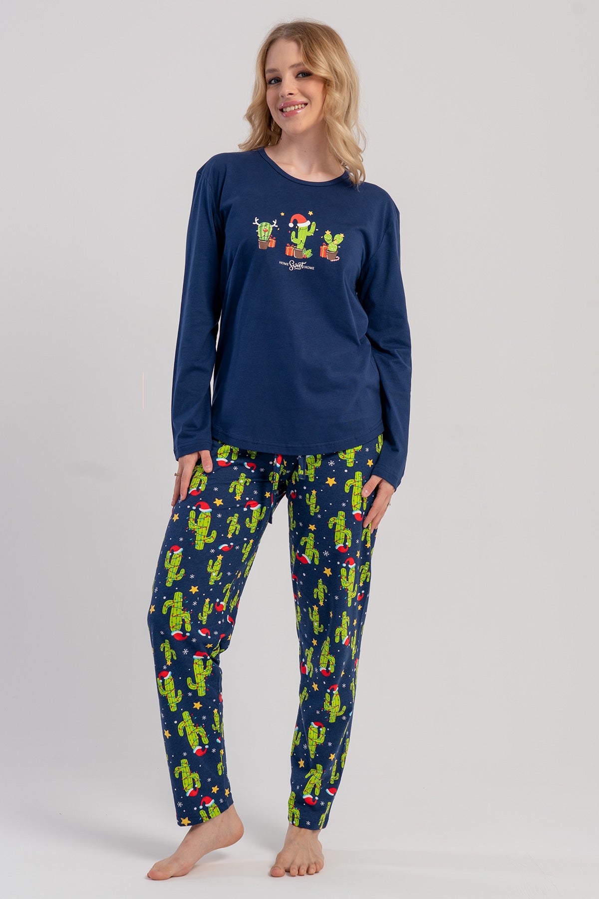 KADIN P.SUPREM O YAKA UZUN KOL ETEGI OVAL PIJAMA TAKIM - Y.LACIVERT