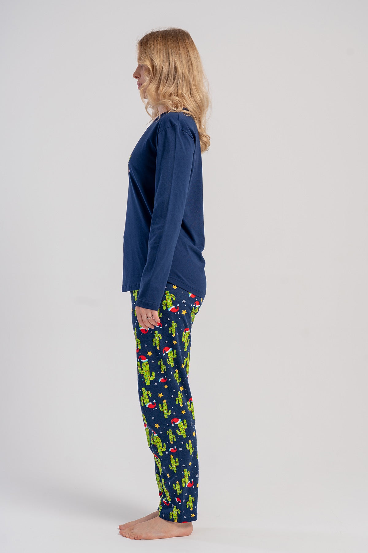 KADIN P.SUPREM O YAKA UZUN KOL ETEGI OVAL PIJAMA TAKIM - Y.LACIVERT