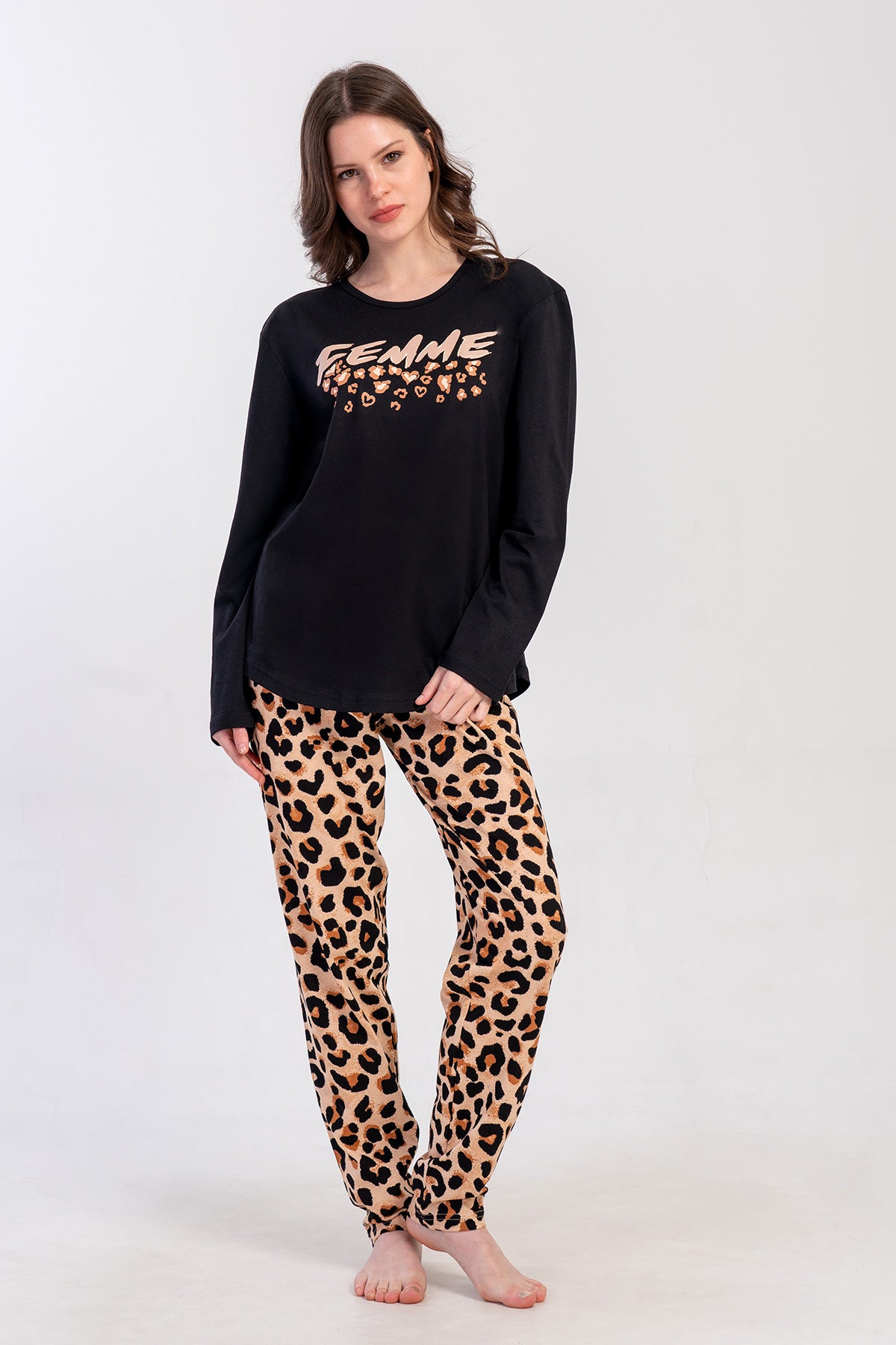 KADIN P.SUPREM BATTAL XXL O YAKA UZUN KOL ETEGI OVAL PIJAMA TAKIM - SIYAH
