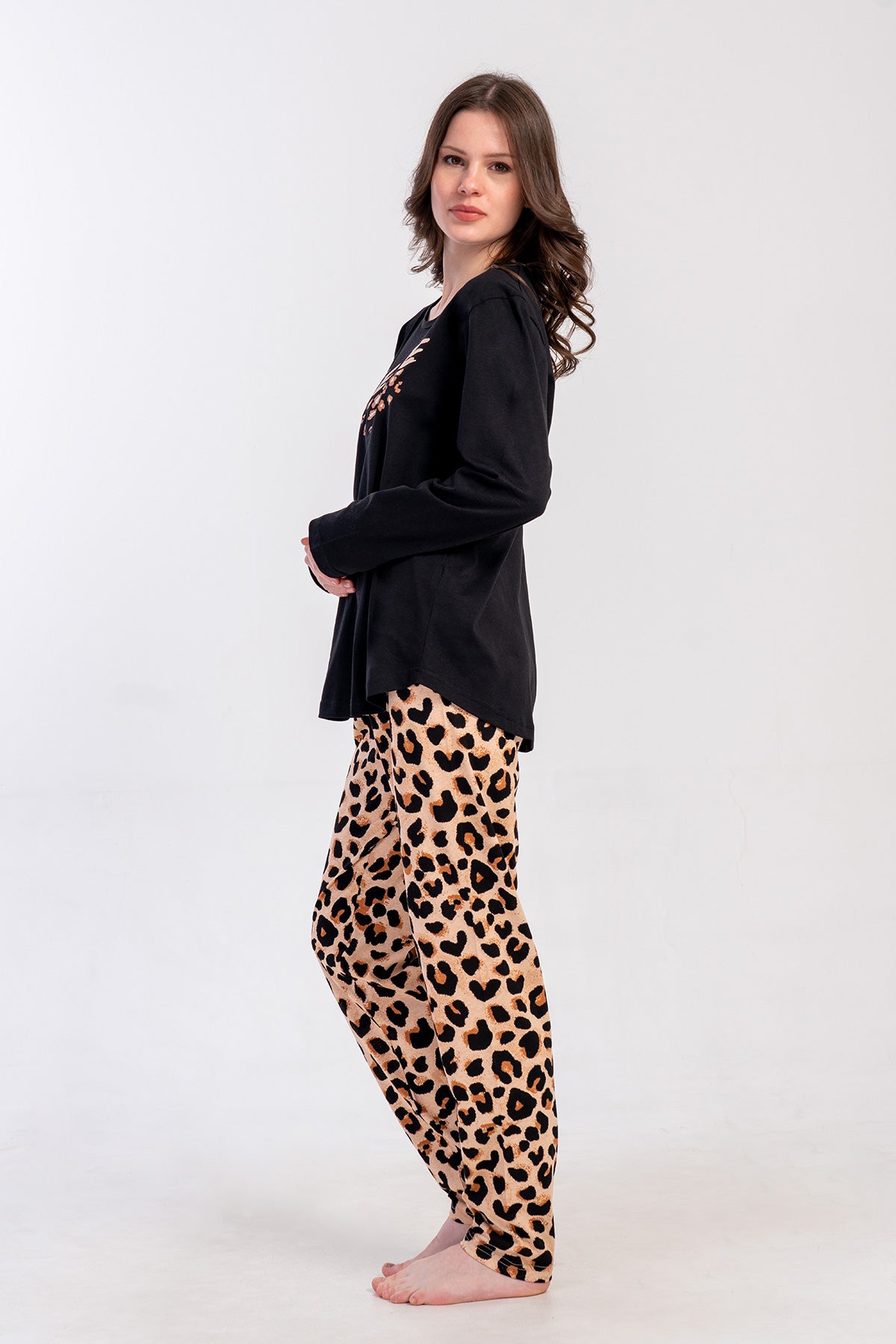KADIN P.SUPREM BATTAL XXL O YAKA UZUN KOL ETEGI OVAL PIJAMA TAKIM - SIYAH