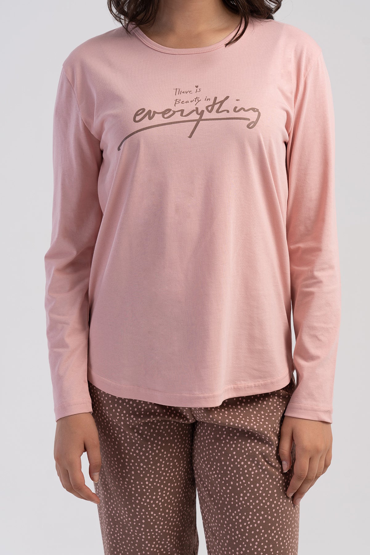 KADIN P.SUPREM XXL O YAKA UZUN KOL ETEGI OVAL PIJAMA TAKIM - PEMBE