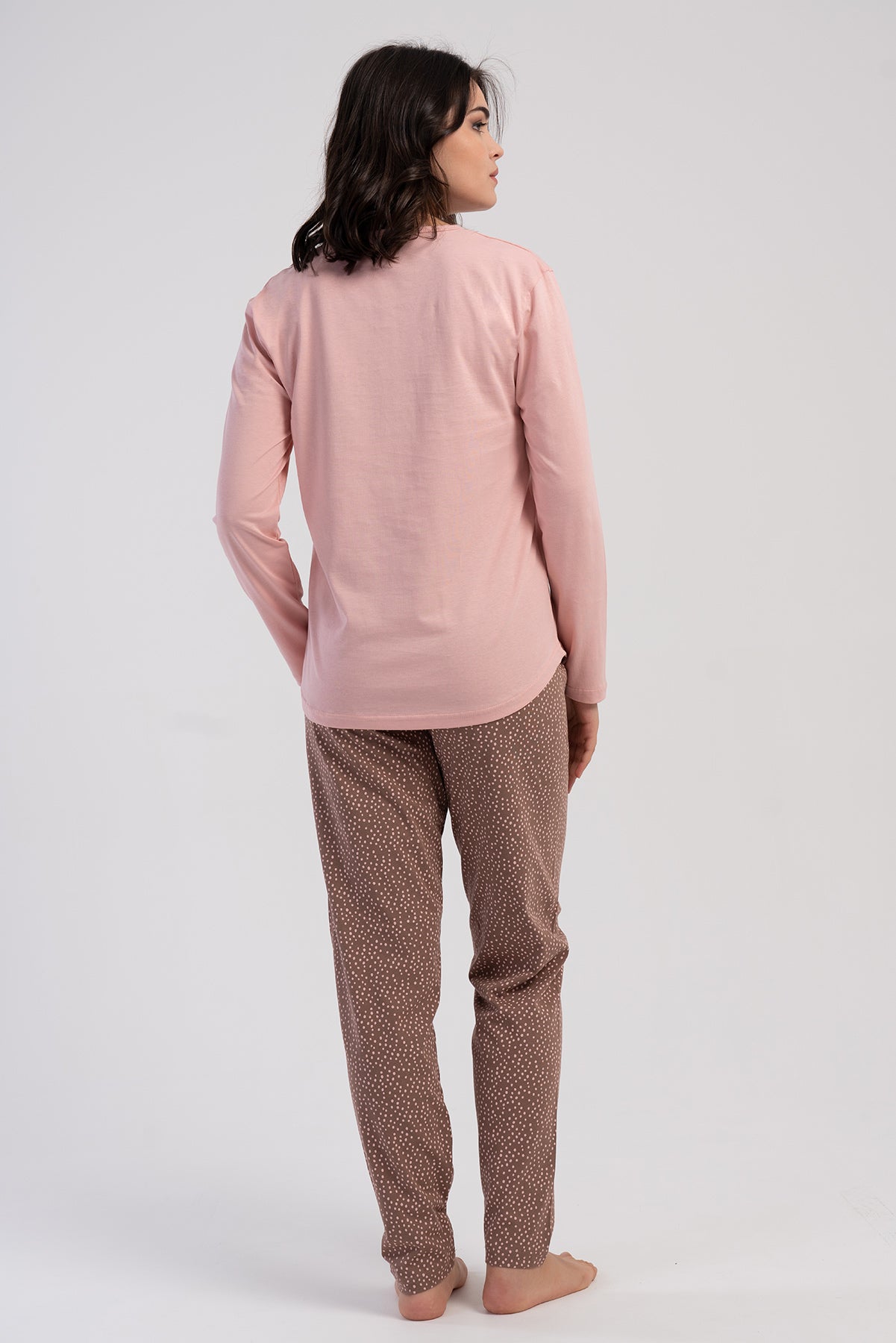 KADIN P.SUPREM XXL O YAKA UZUN KOL ETEGI OVAL PIJAMA TAKIM - PEMBE