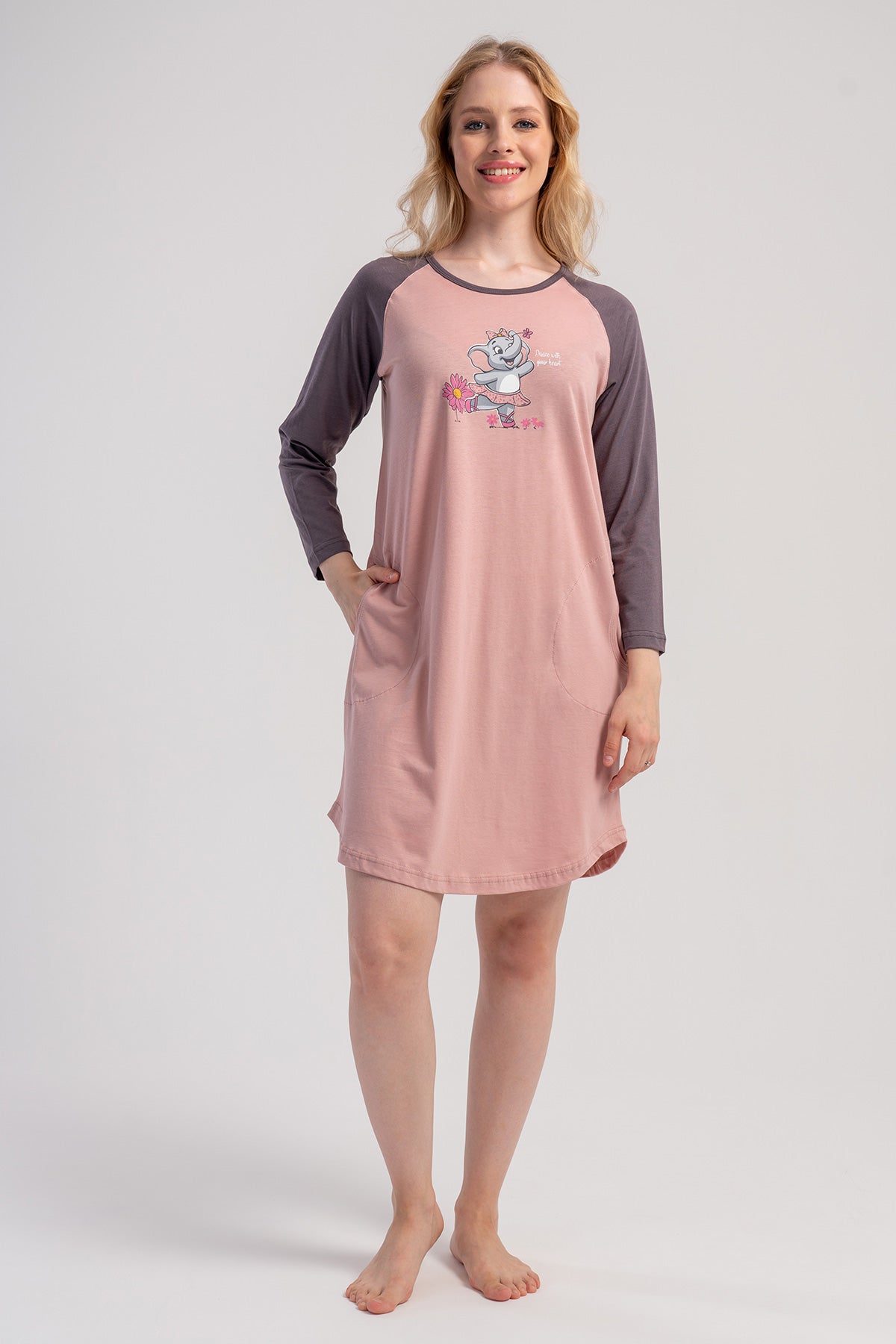 KADIN P.SUPREM 7/8 REGLAN KOL ETEGI OVAL CEPLI TUNIK - PINK