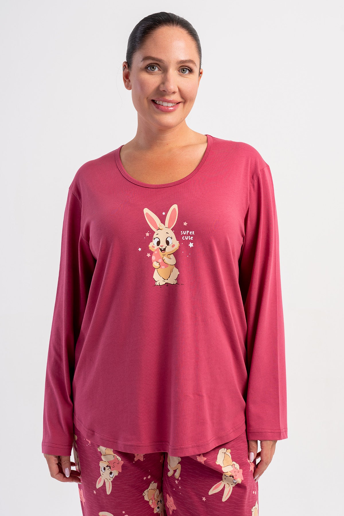 KADIN P.SUPREM XXL O YAKA UZUN KOL ETEGI OVAL PIJAMA TAKIM - GULKURUSU