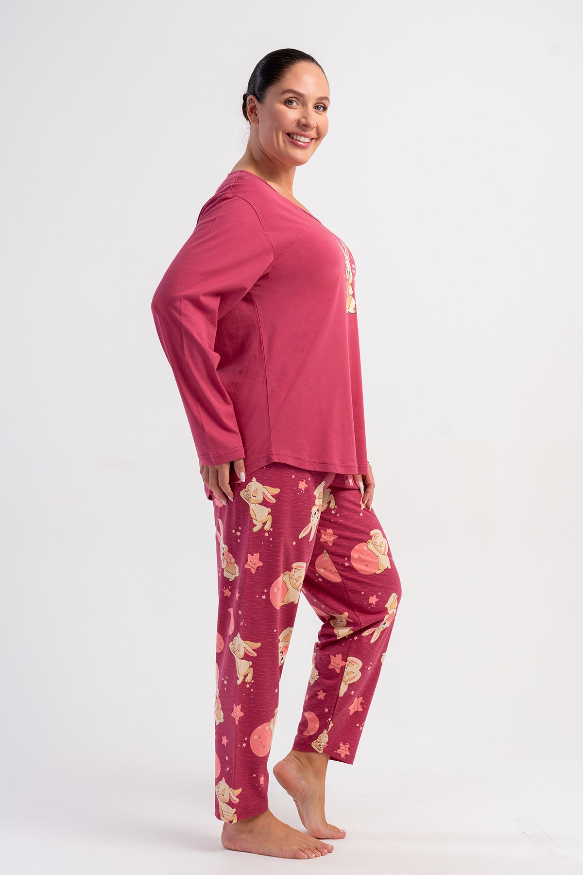KADIN P.SUPREM XXL O YAKA UZUN KOL ETEGI OVAL PIJAMA TAKIM - GULKURUSU