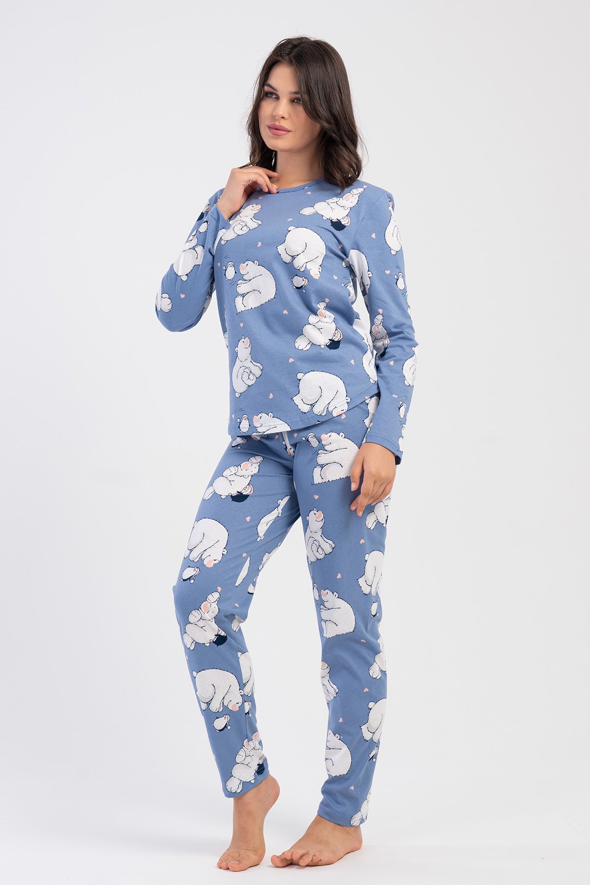 KADIN P.SUPREM O YAKA UZUN KOL ETEGI OVAL PIJAMA TAKIM - AÇIK LACIVERT