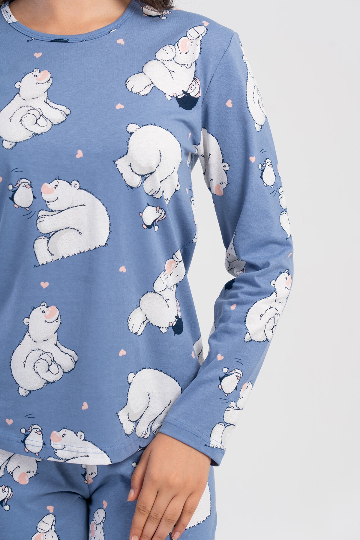 KADIN P.SUPREM O YAKA UZUN KOL ETEGI OVAL PIJAMA TAKIM - AÇIK LACIVERT