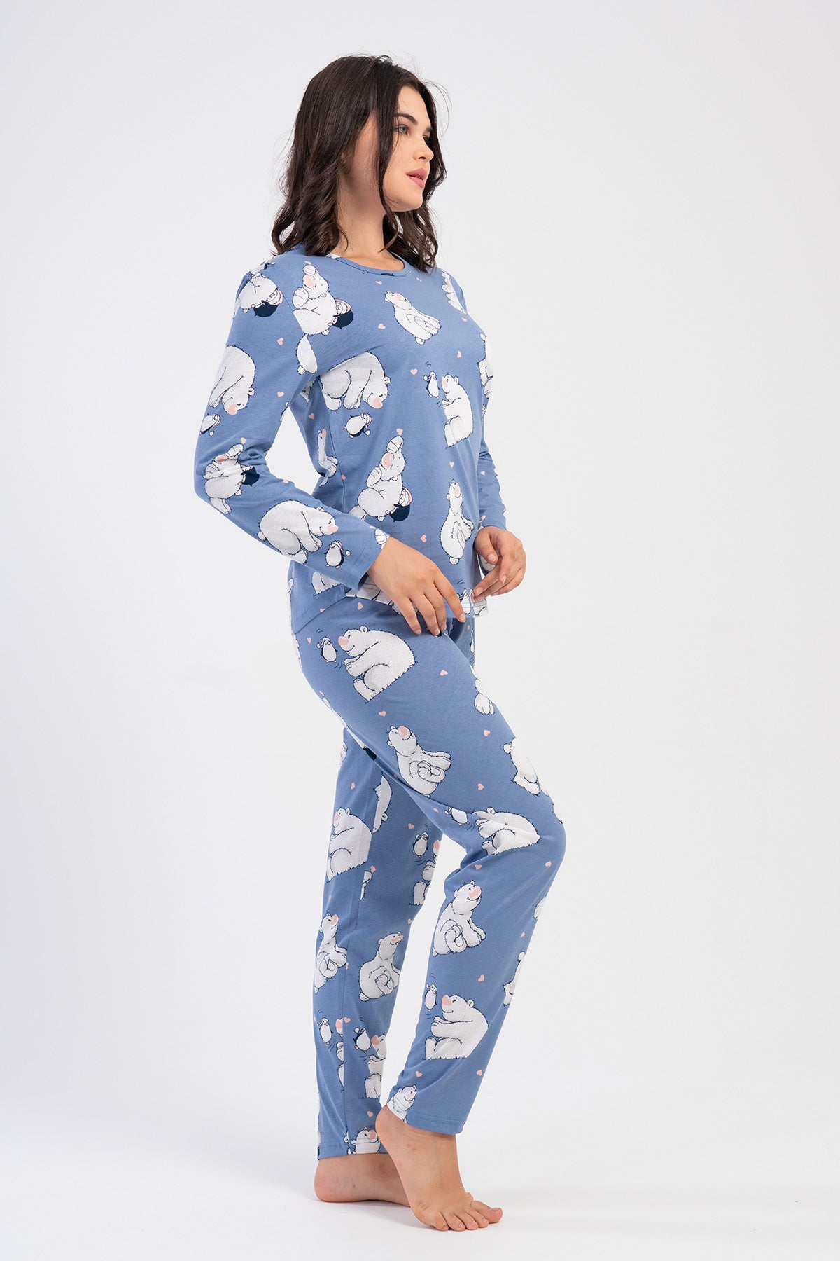 KADIN P.SUPREM O YAKA UZUN KOL ETEGI OVAL PIJAMA TAKIM - AÇIK LACIVERT