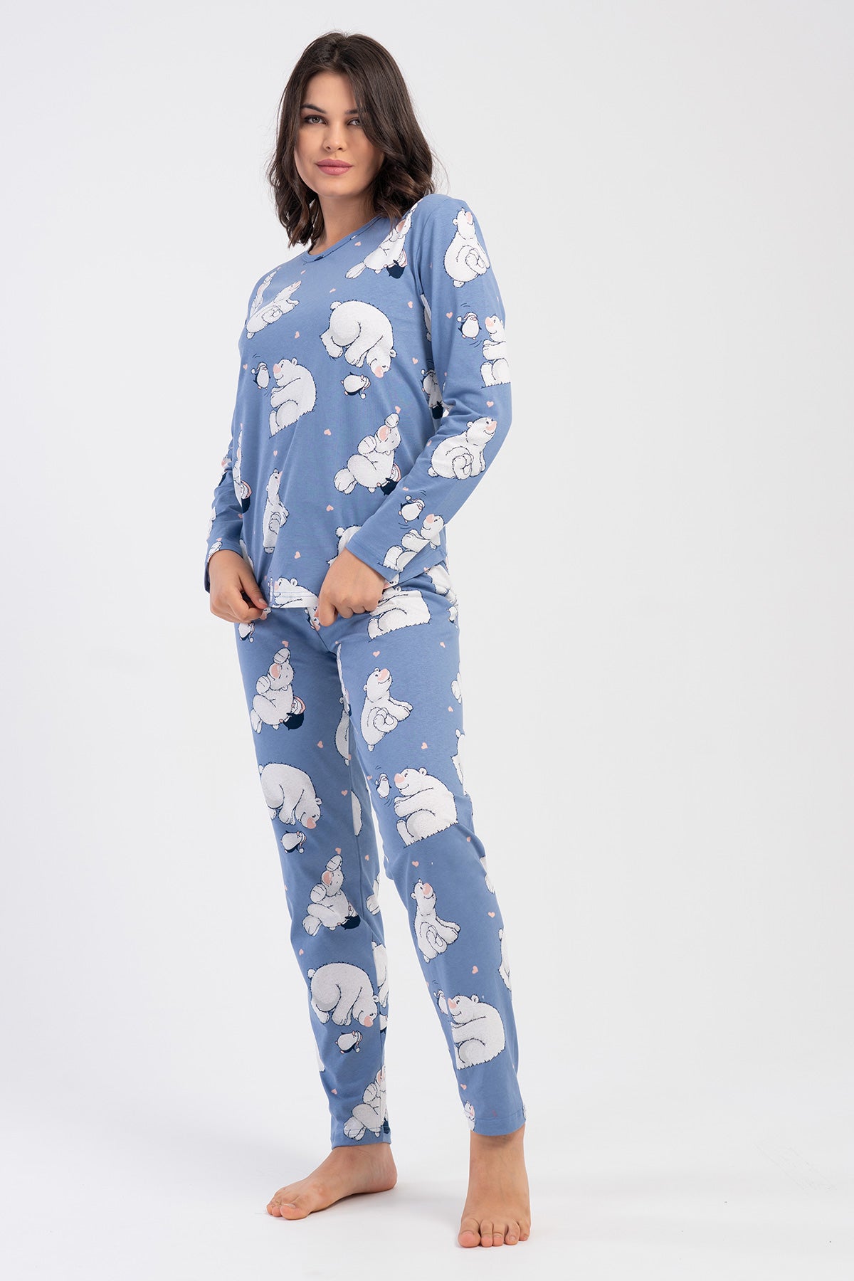 KADIN P.SUPREM O YAKA UZUN KOL ETEGI OVAL PIJAMA TAKIM - AÇIK LACIVERT
