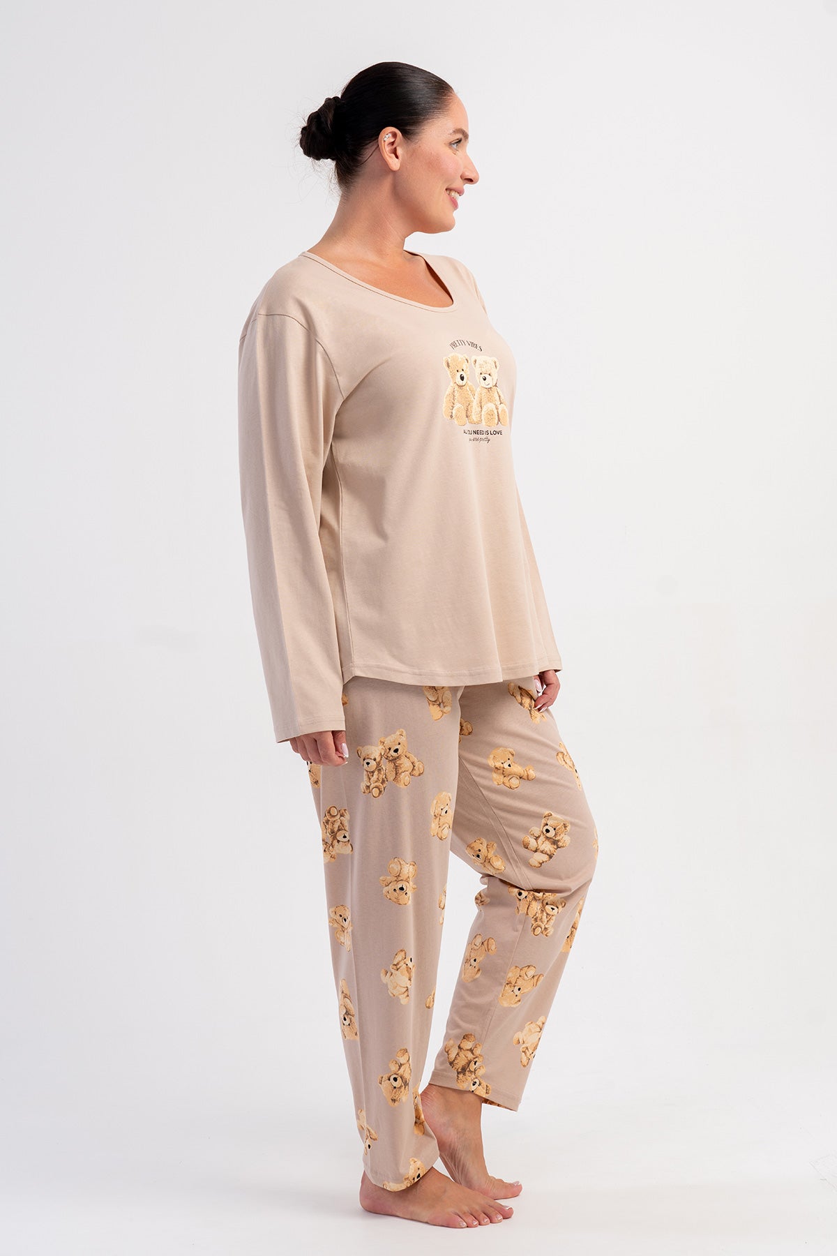 KADIN P.SUPREM XXL O YAKA UZUN KOL ETEGI OVAL PIJAMA TAKIM - AÇIK PEMBE