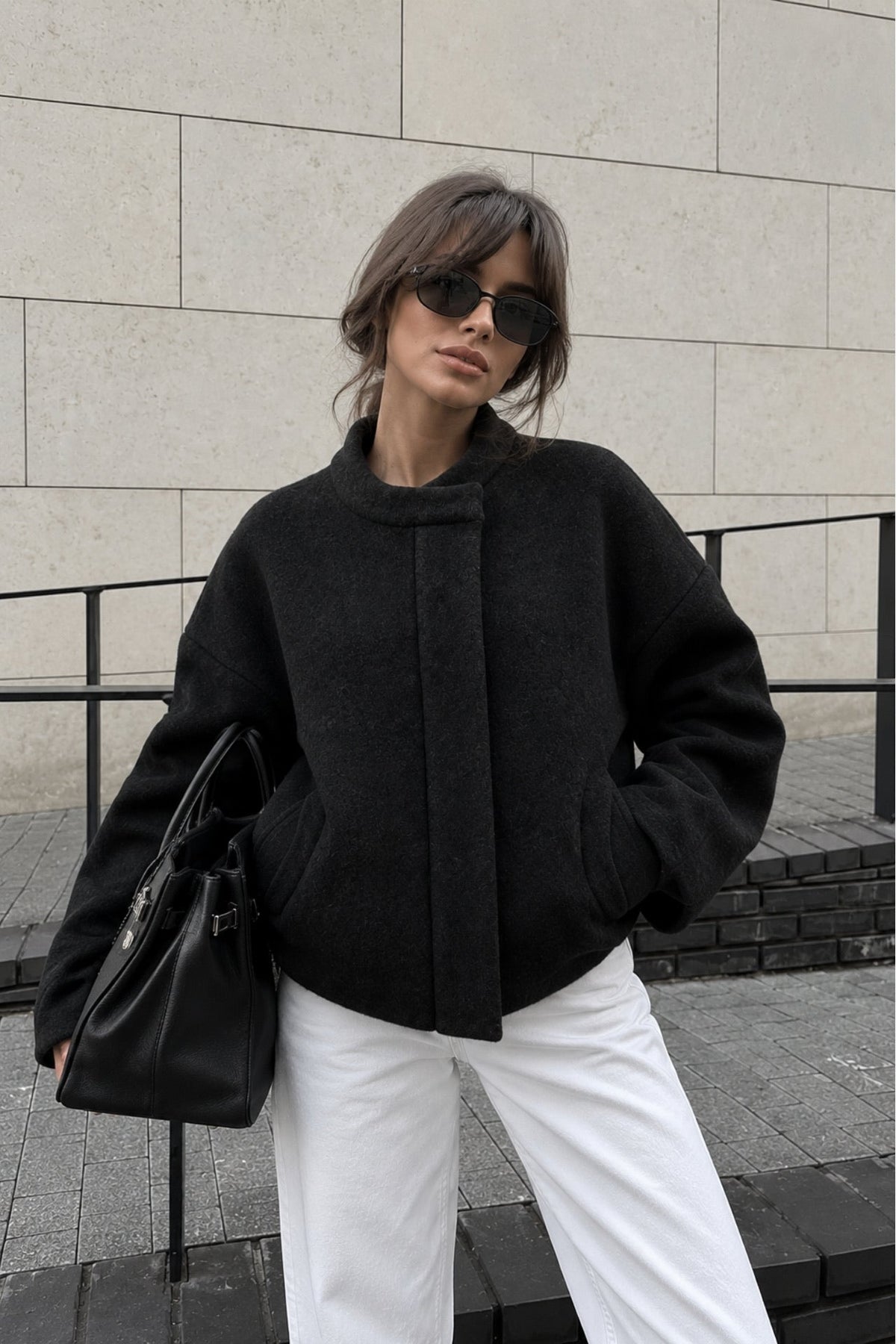 Double-Breasted Snap Detail Wool Sweater - Black