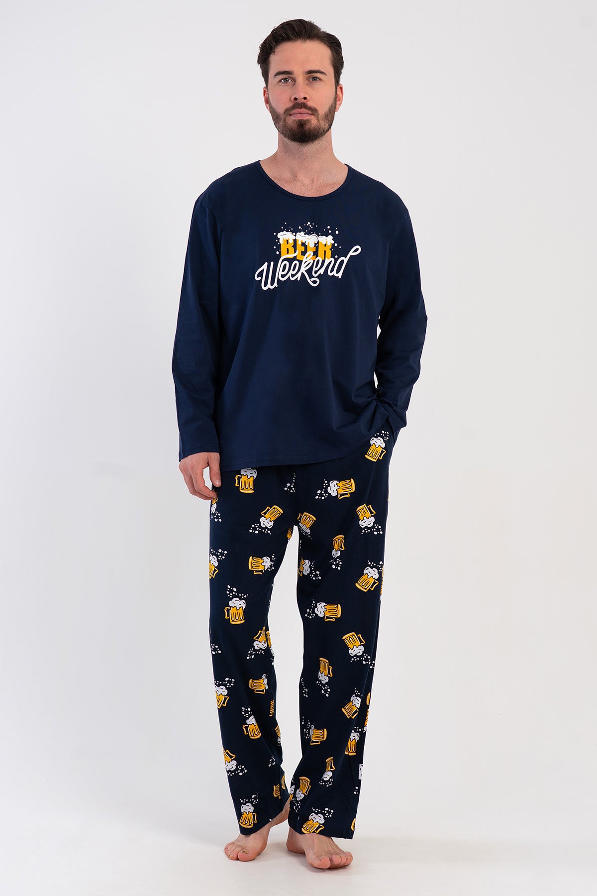 CEPLI ERKEK P.SUPREM XXL O YAKA UZUN KOL PIJAMA TAKIM - Y.LACIVERT