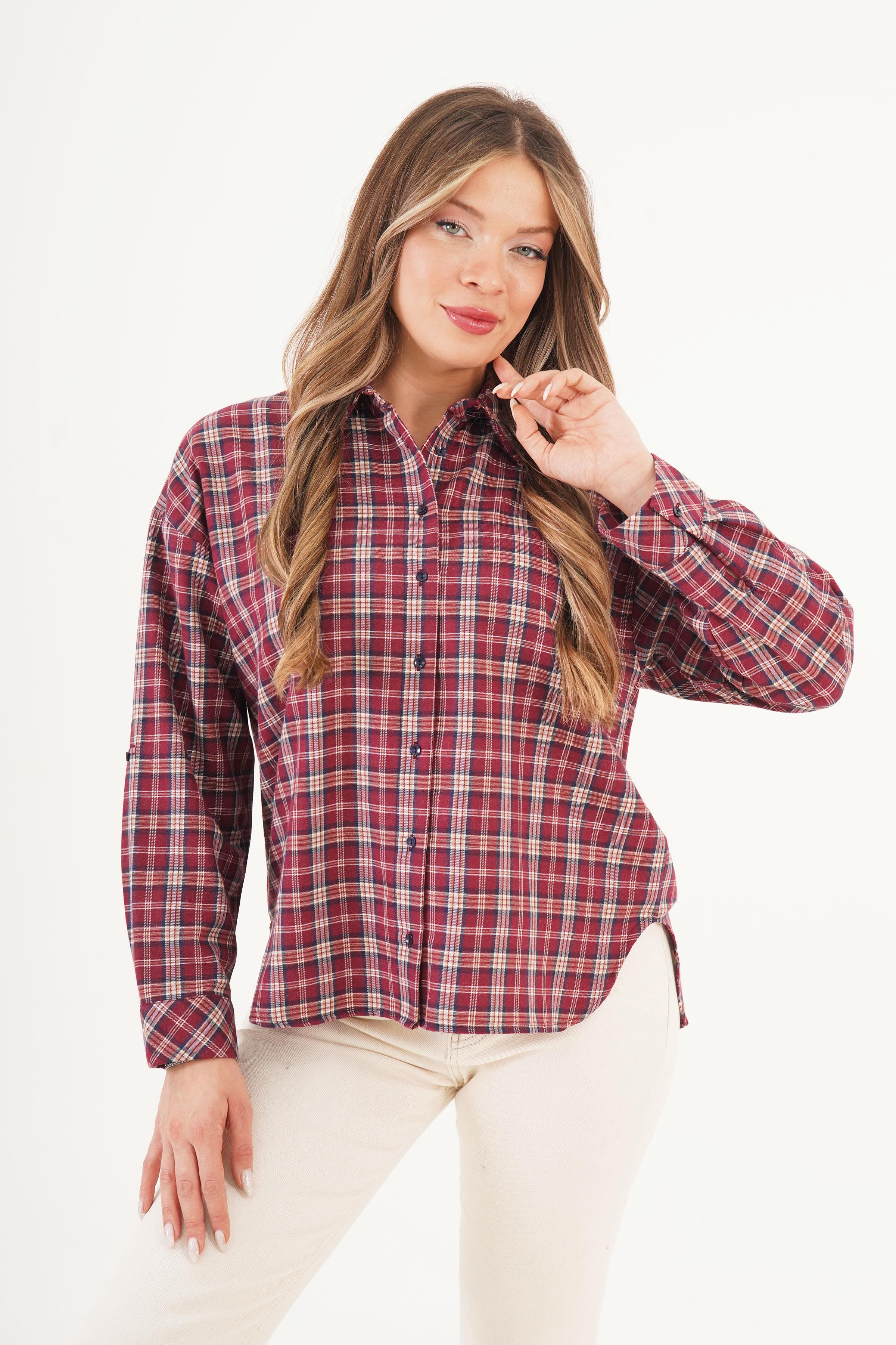 Ekose Desen Bordo Toptan Oduncu Gömlek