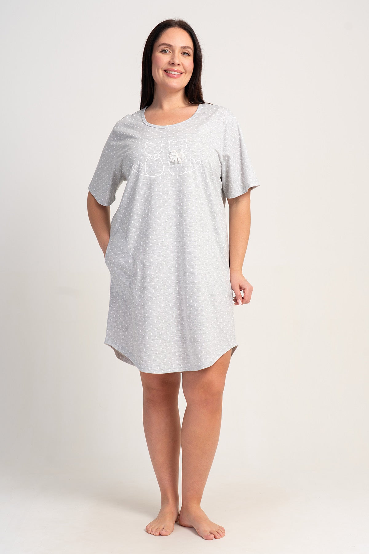 KADIN P.SUPREM XXL O YAKA KISA KOL ETEGI OVAL CEPLI TUNIK - GRAY MELANGE