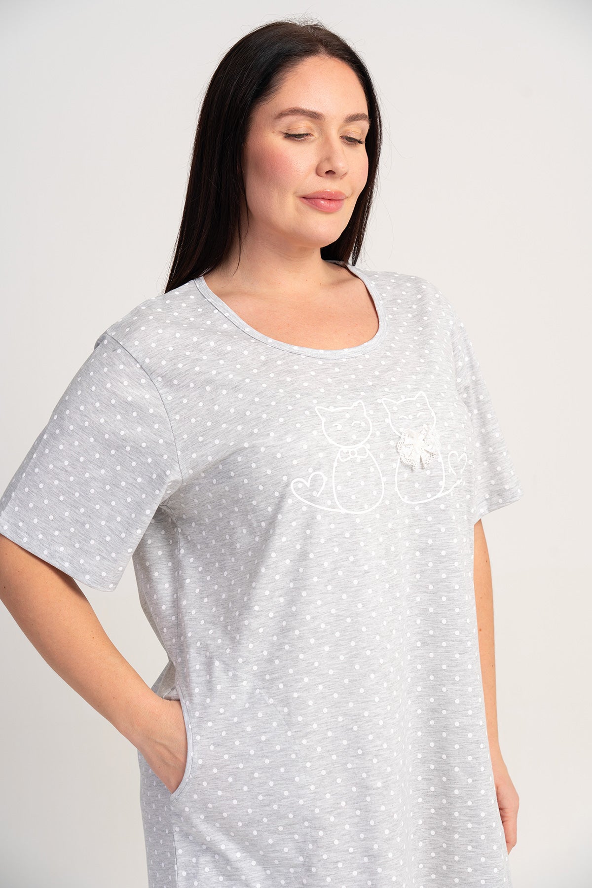 KADIN P.SUPREM XXL O YAKA KISA KOL ETEGI OVAL CEPLI TUNIK - GRAY MELANGE