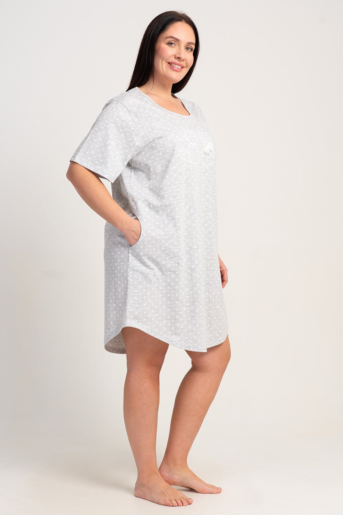 KADIN P.SUPREM XXL O YAKA KISA KOL ETEGI OVAL CEPLI TUNIK - GRAY MELANGE