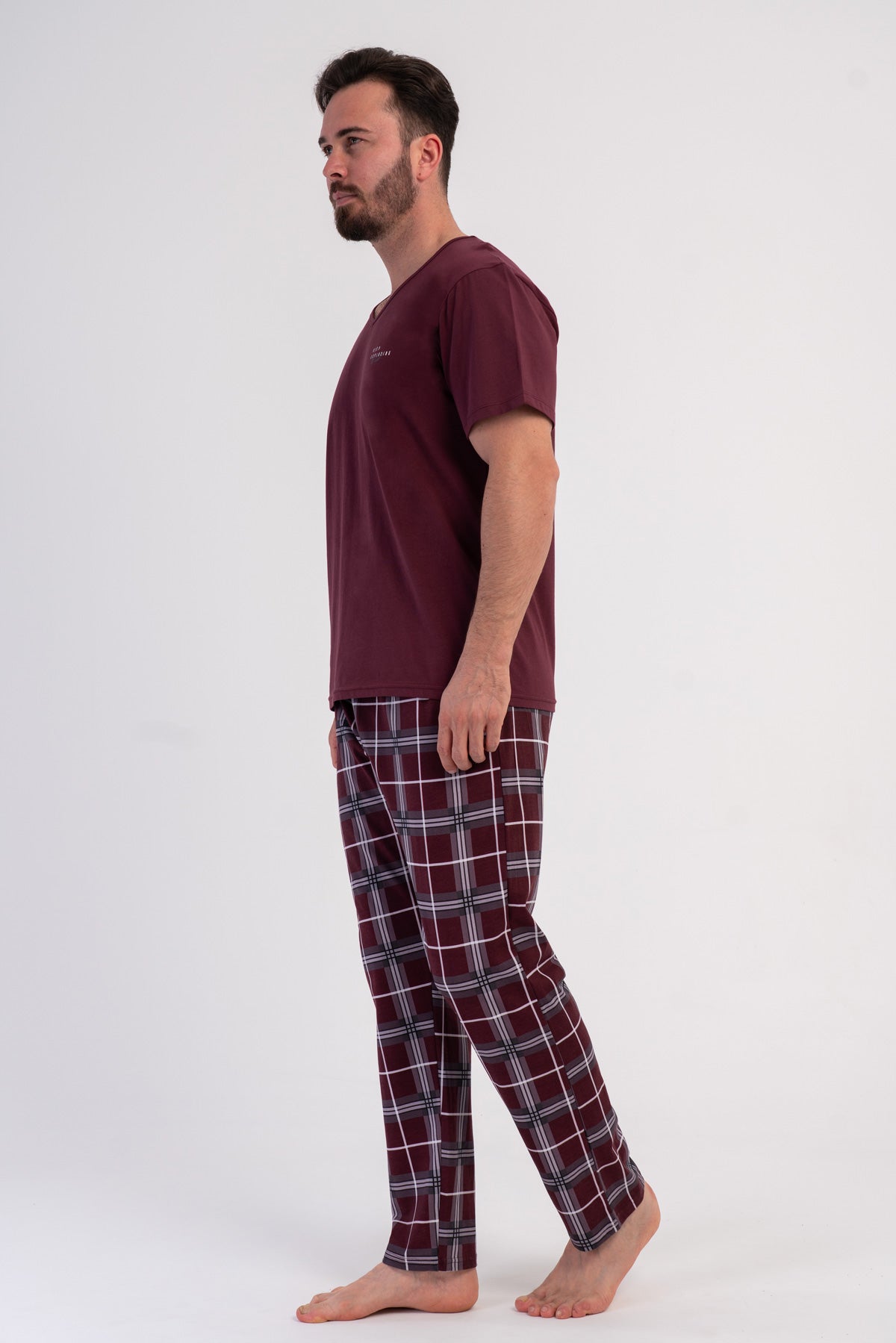 CEPLI ERKEK P.SUPREM XXL V YAKA KISA KOL PIJAMA TAKIM - BORDO