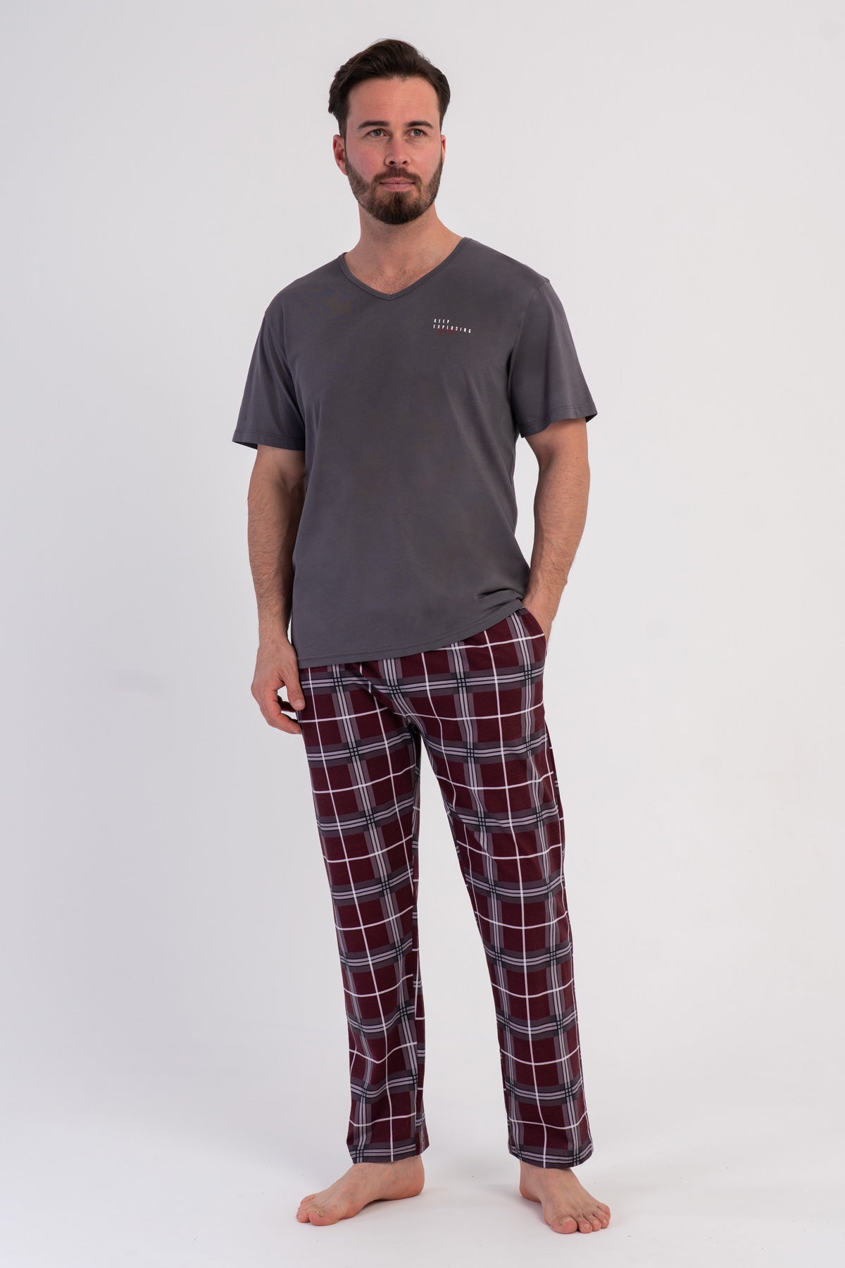 CEPLI ERKEK P.SUPREM XXL V YAKA KISA KOL PIJAMA TAKIM - K.GRI