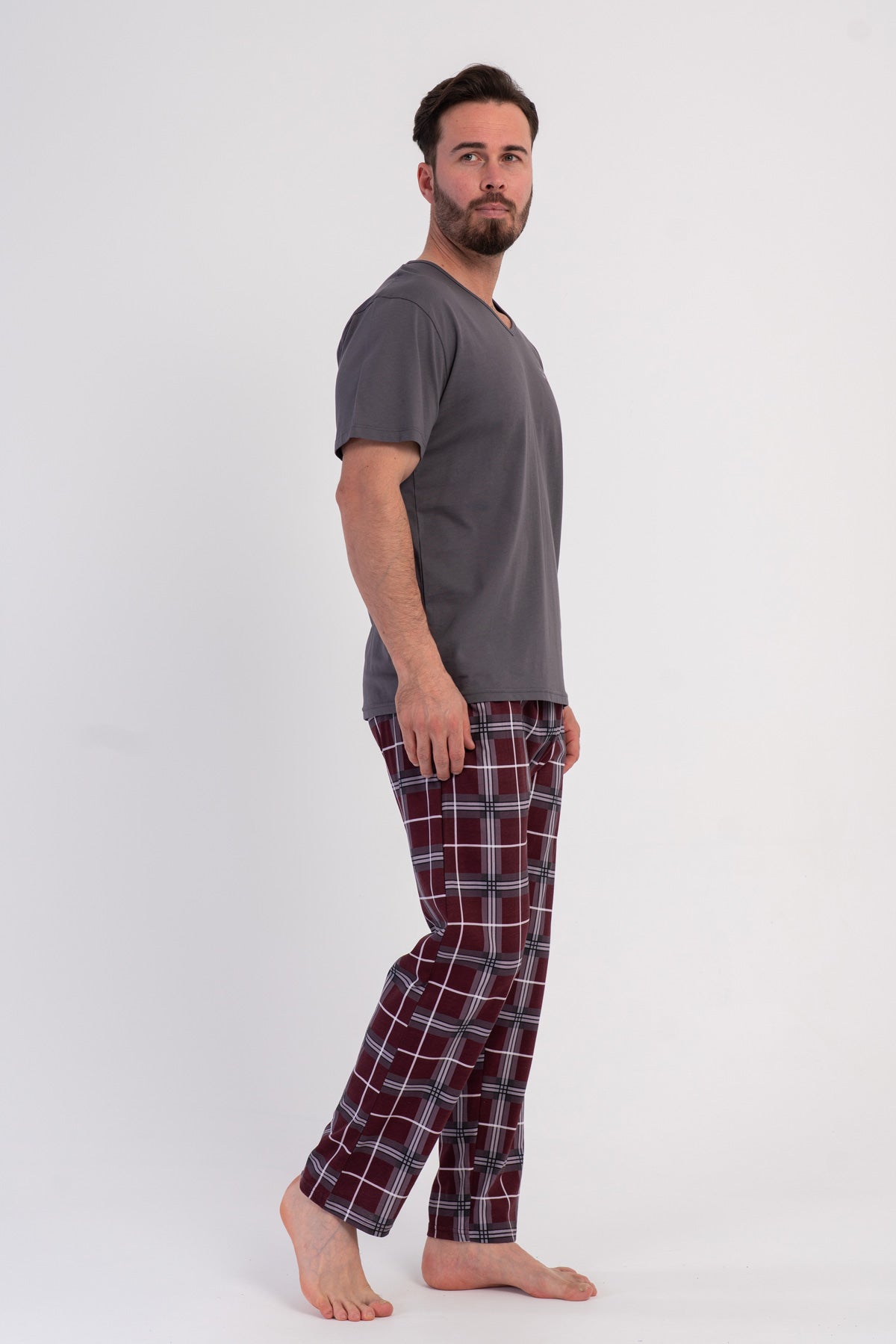 CEPLI ERKEK P.SUPREM XXL V YAKA KISA KOL PIJAMA TAKIM - K.GRI