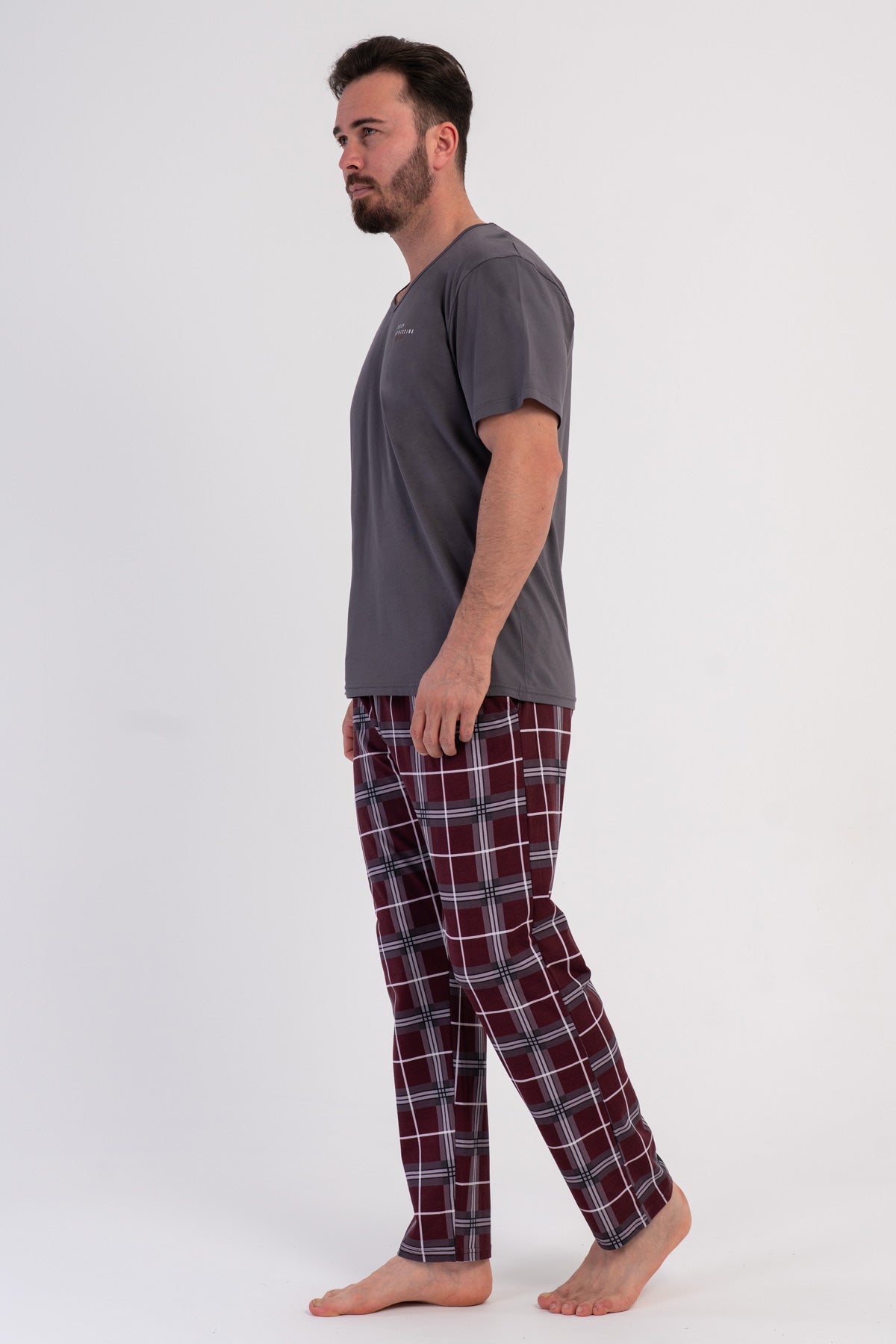 CEPLI ERKEK P.SUPREM XXL V YAKA KISA KOL PIJAMA TAKIM - K.GRI