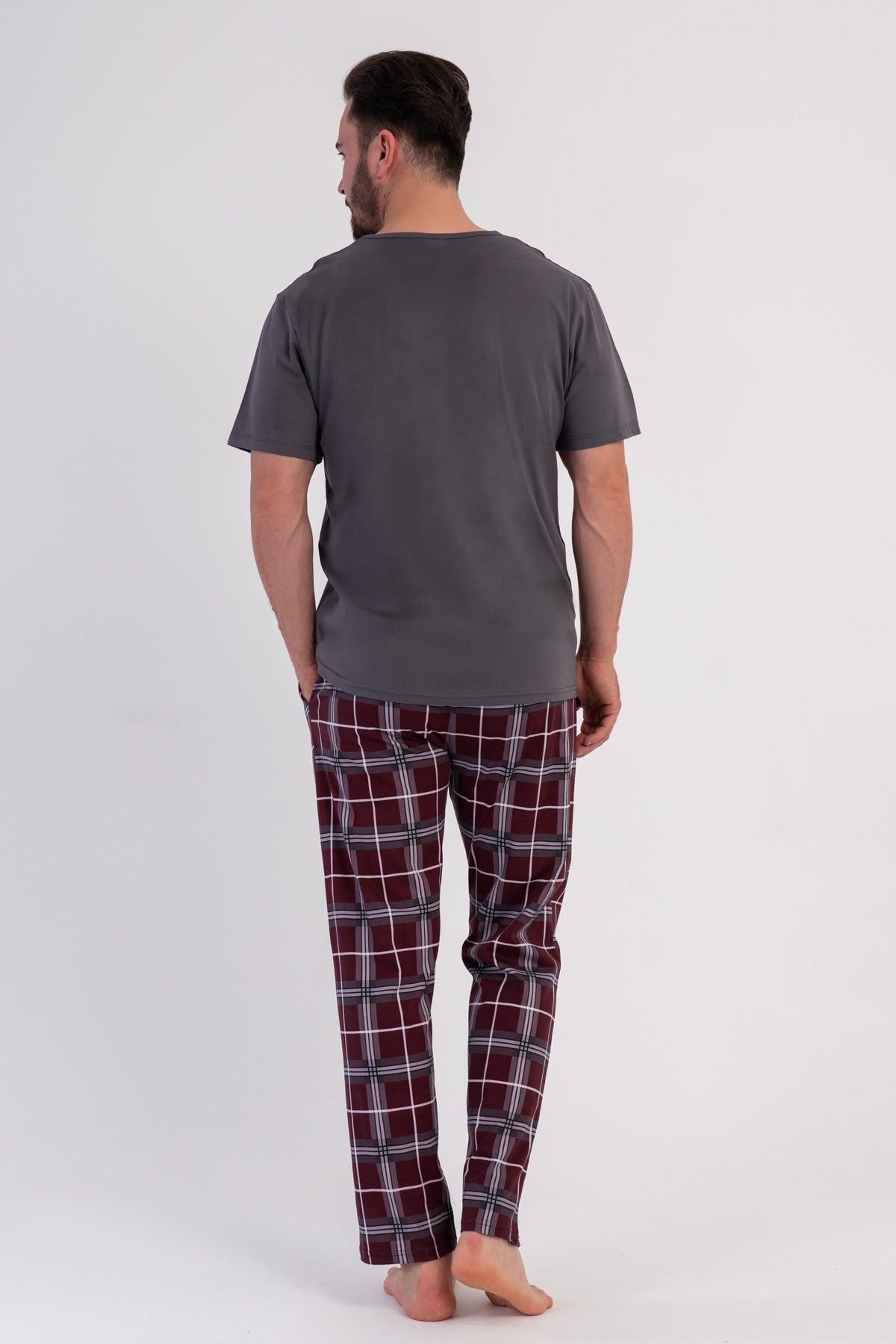 CEPLI ERKEK P.SUPREM XXL V YAKA KISA KOL PIJAMA TAKIM - K.GRI