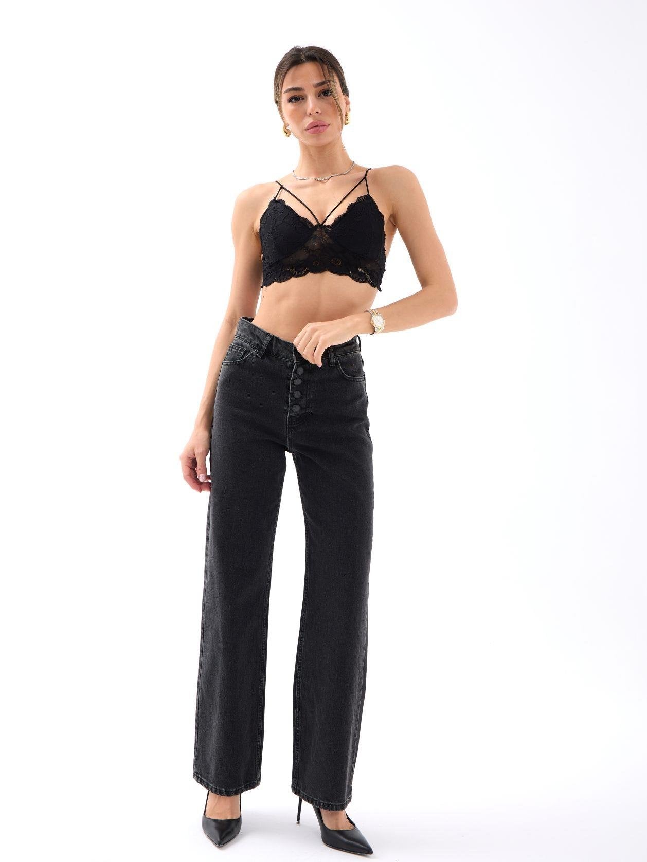 5171 DENİM BUTTONED WIDE KEG-FÜME FÜME 26