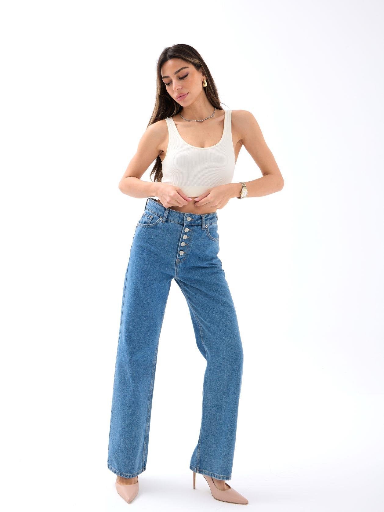 5171 DENİM BUTTONED WIDE KEG-MAVİ MAVİ 26