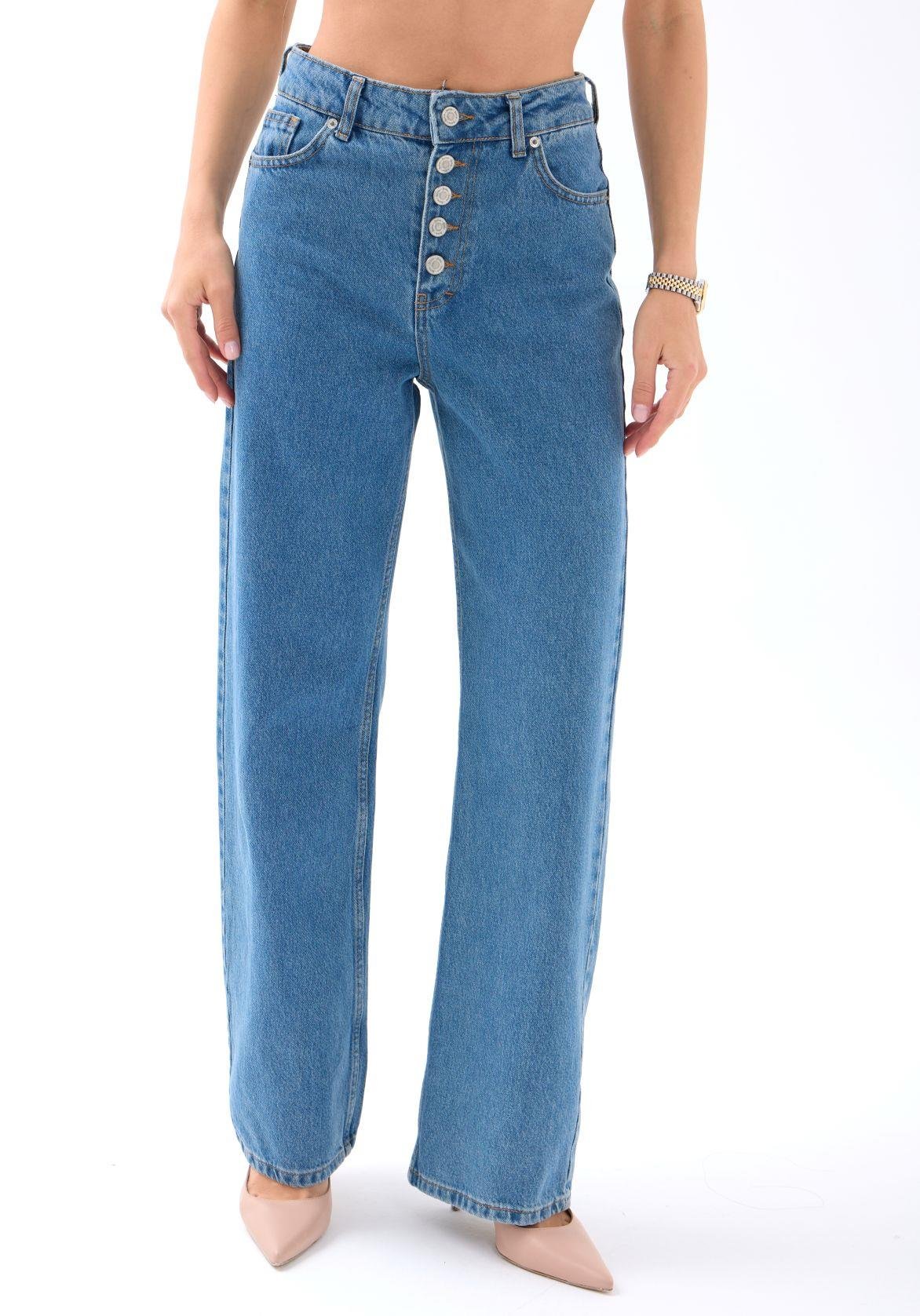 5171 DENİM BUTTONED WIDE KEG-MAVİ