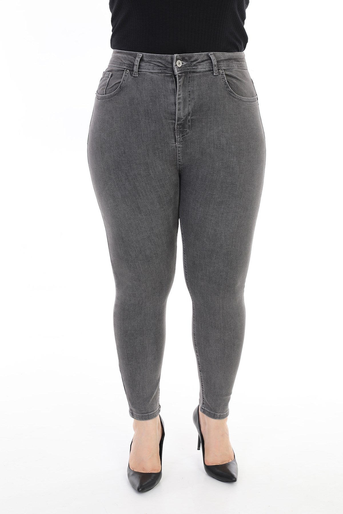 Yıpratmalı Kot Pantolon - Koyu Gri Kot - (34-40) - 2