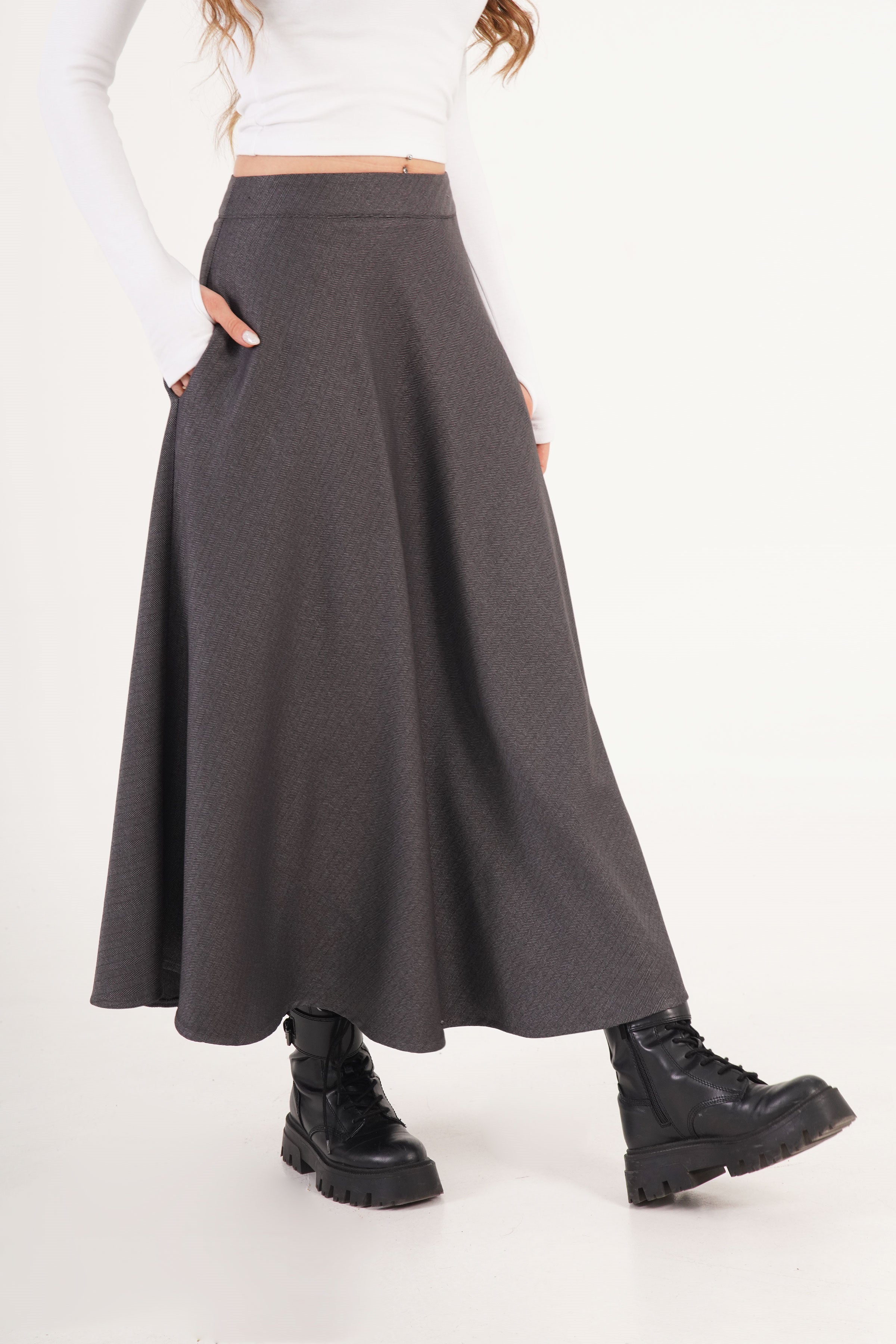 Balık Sırtı Desen Volan Kesim Toptan Antrasit Etek Antrasit S