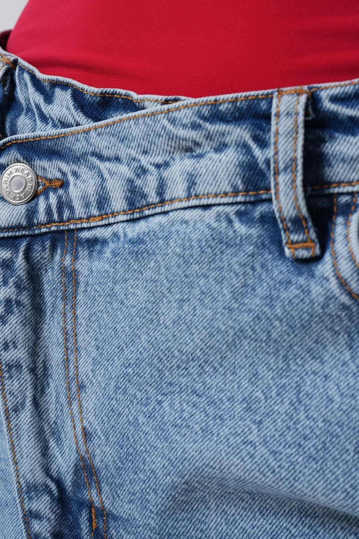Yırtmaç Detay Denim Midi Etek - Açık Mavi