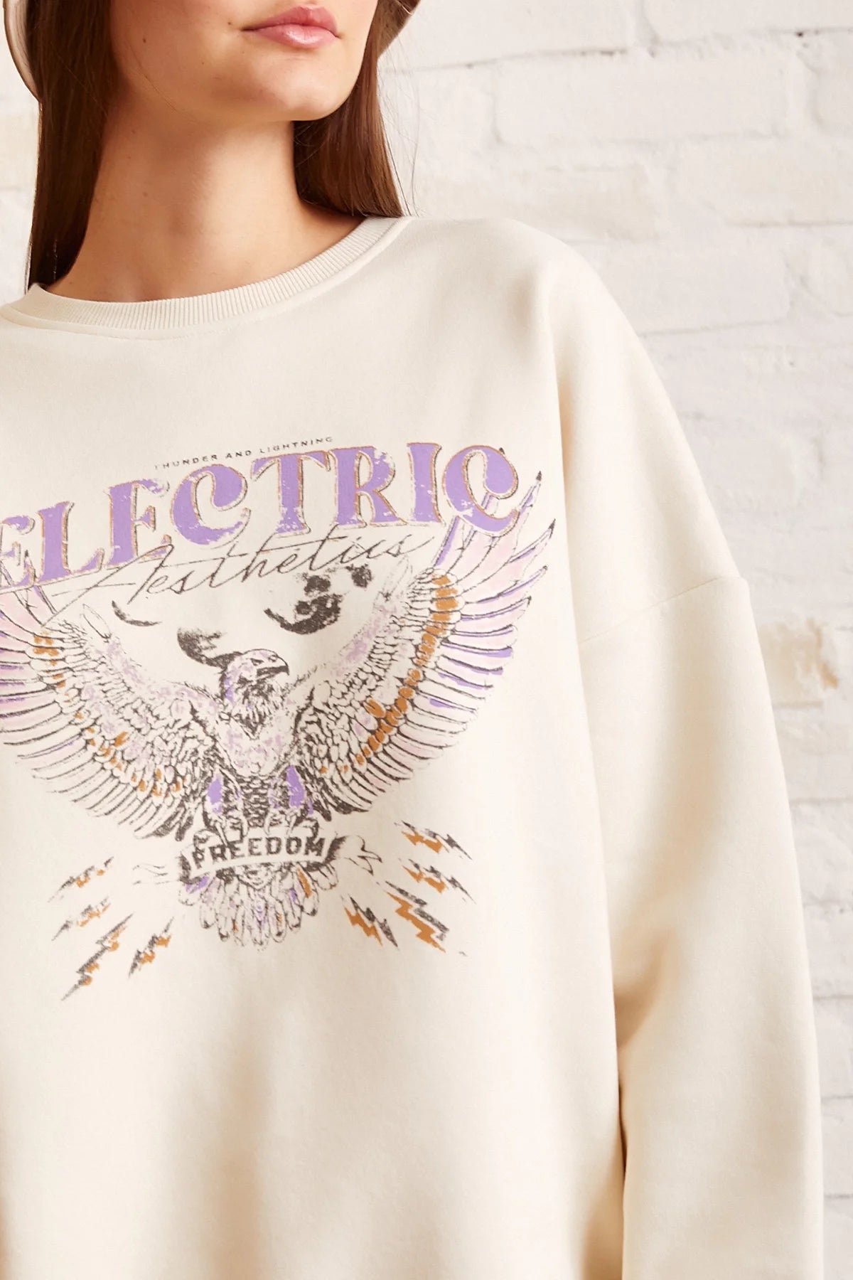 Bisiklet Yaka Baskılı Sweatshirt - Krem