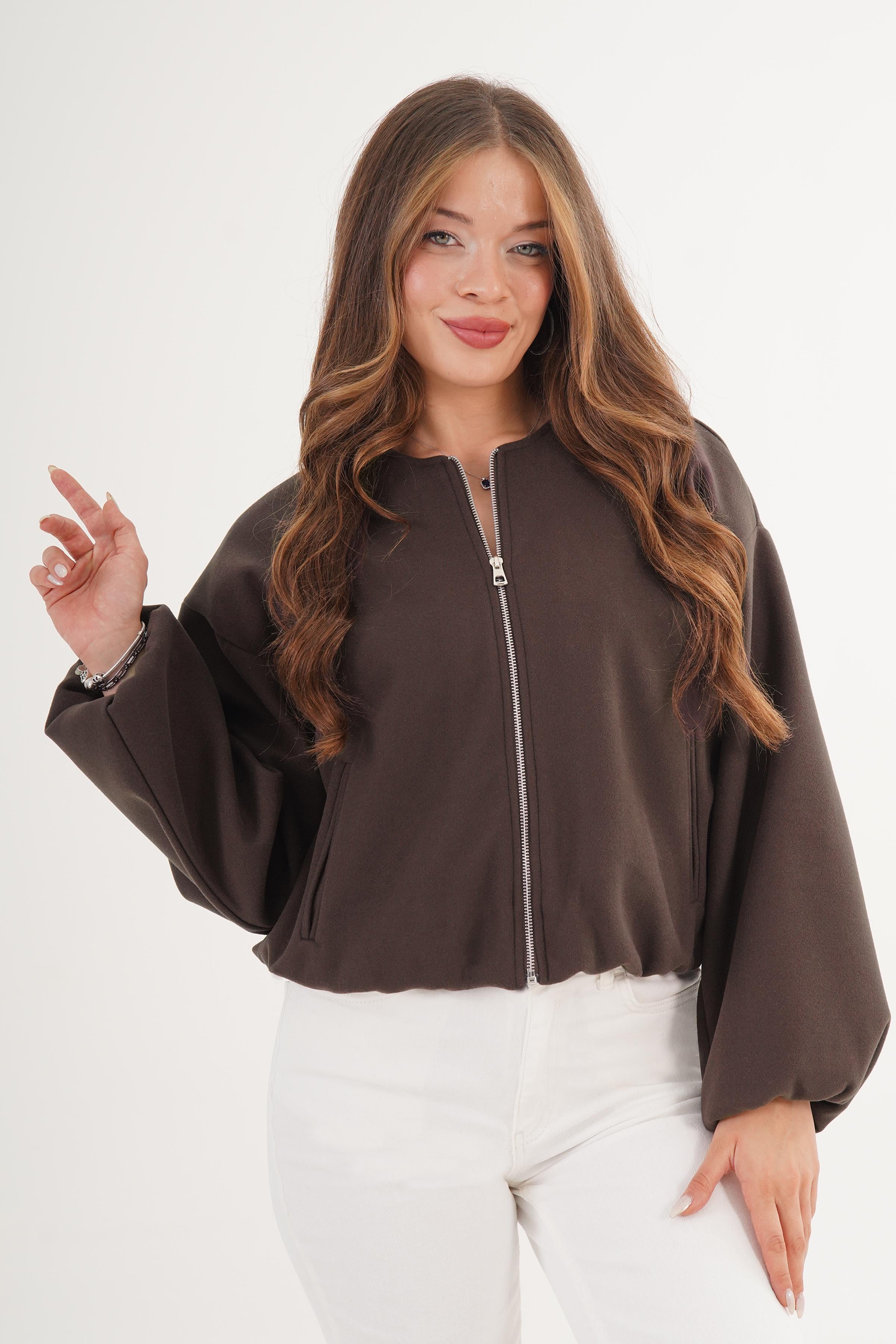 Fermuarlı İç Astarlı Bomber Kahve Toptan Ceket