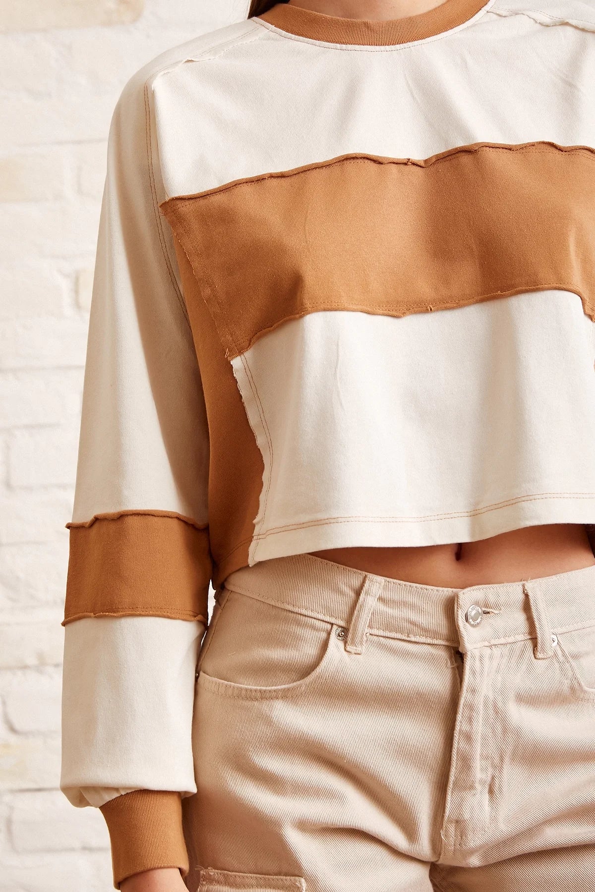 Çift Renk Oversize Sweatshirt - Beyaz