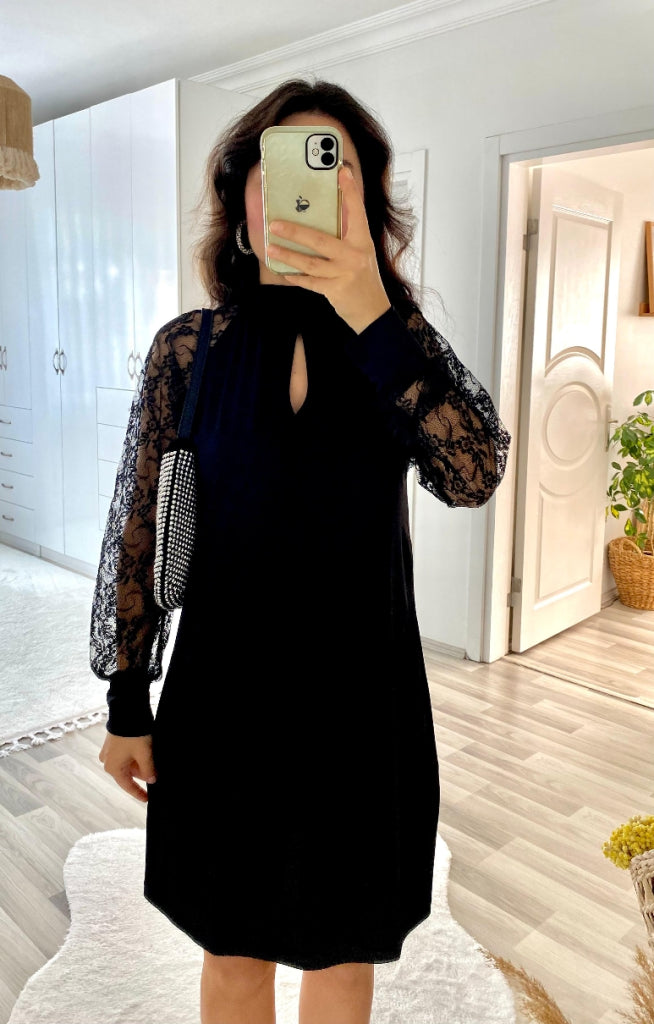 Kadın Uzun Kollu Damla Detaylı Sandy Mini Elbise, 37448