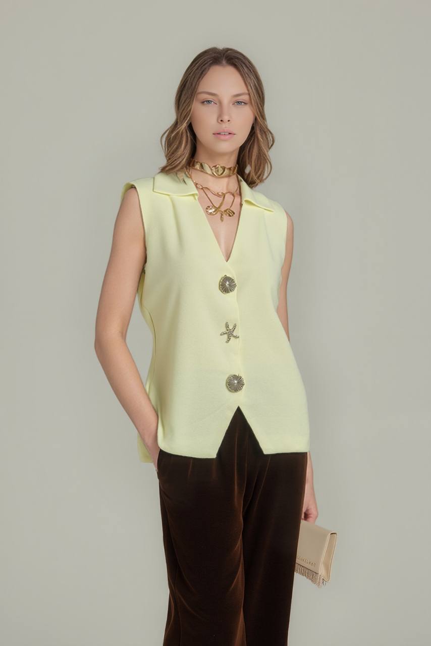 Düğme Detay Yelek 1562