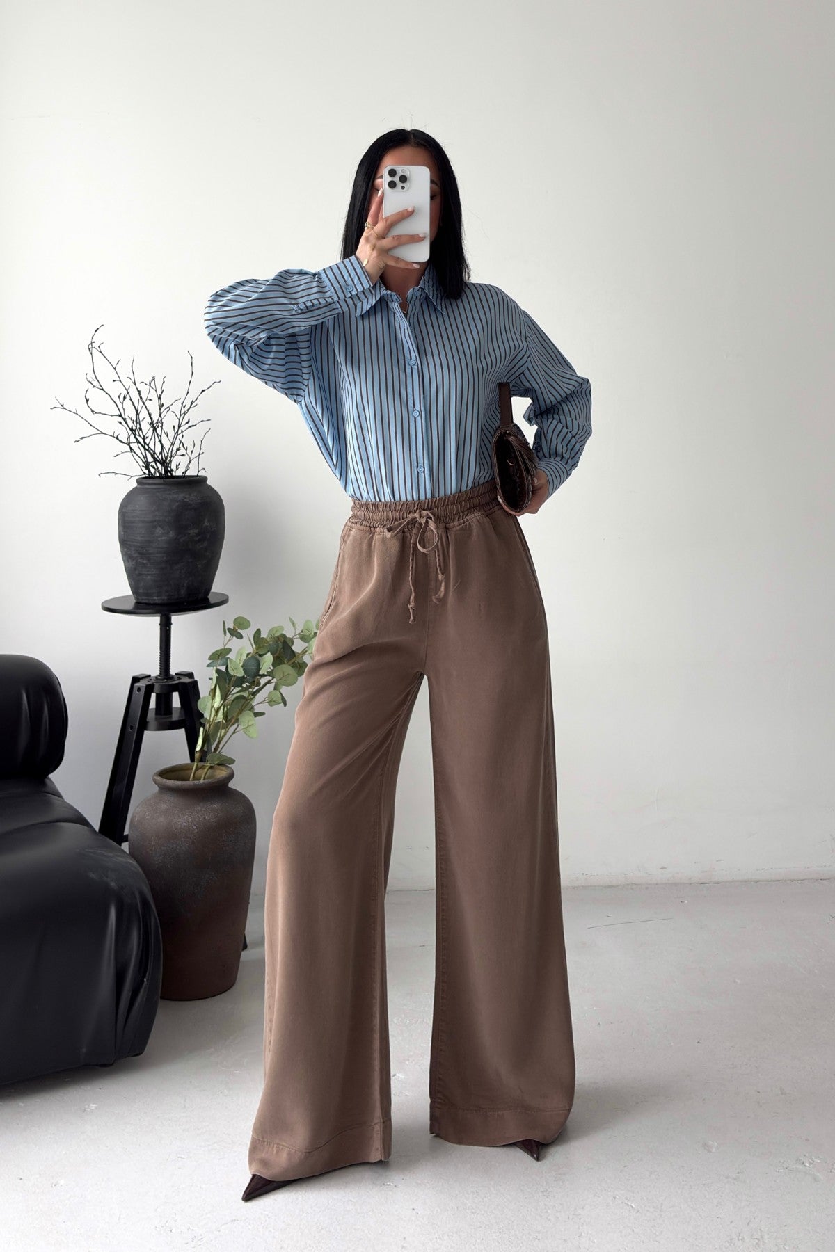 Lastikli Palazzo Pantolon 7150 - Toprak - (36-42-4) - 5