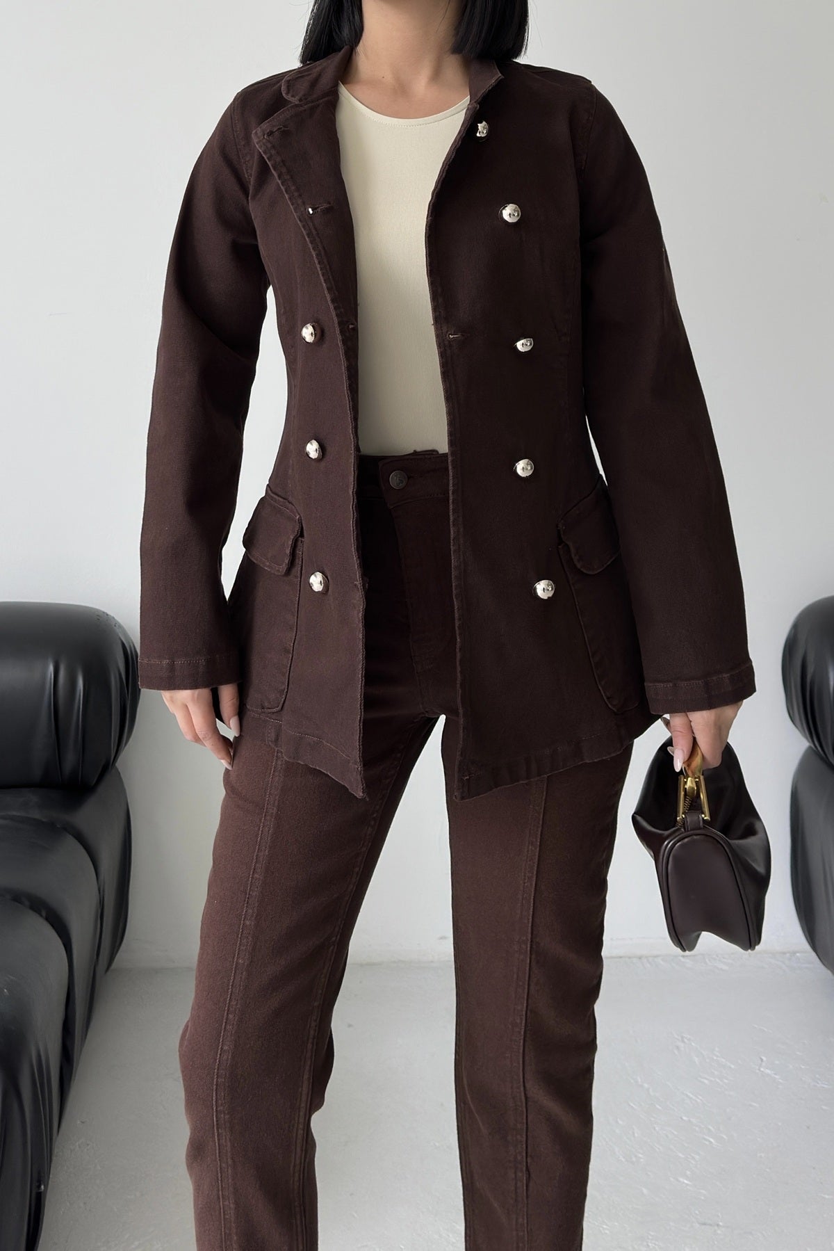 Belden Oturtmalı Düğmeli Gömlek 6248 - Kahverengi - (S-XL) - 5