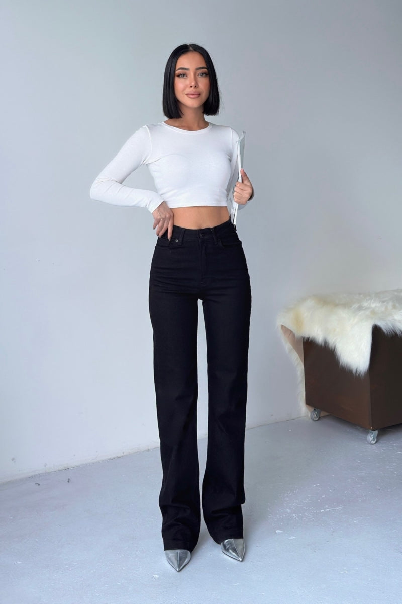 Dikişli Paça Bol Paça Relax Kot Pantolon 7026 - Siyah - (24-29) - 5