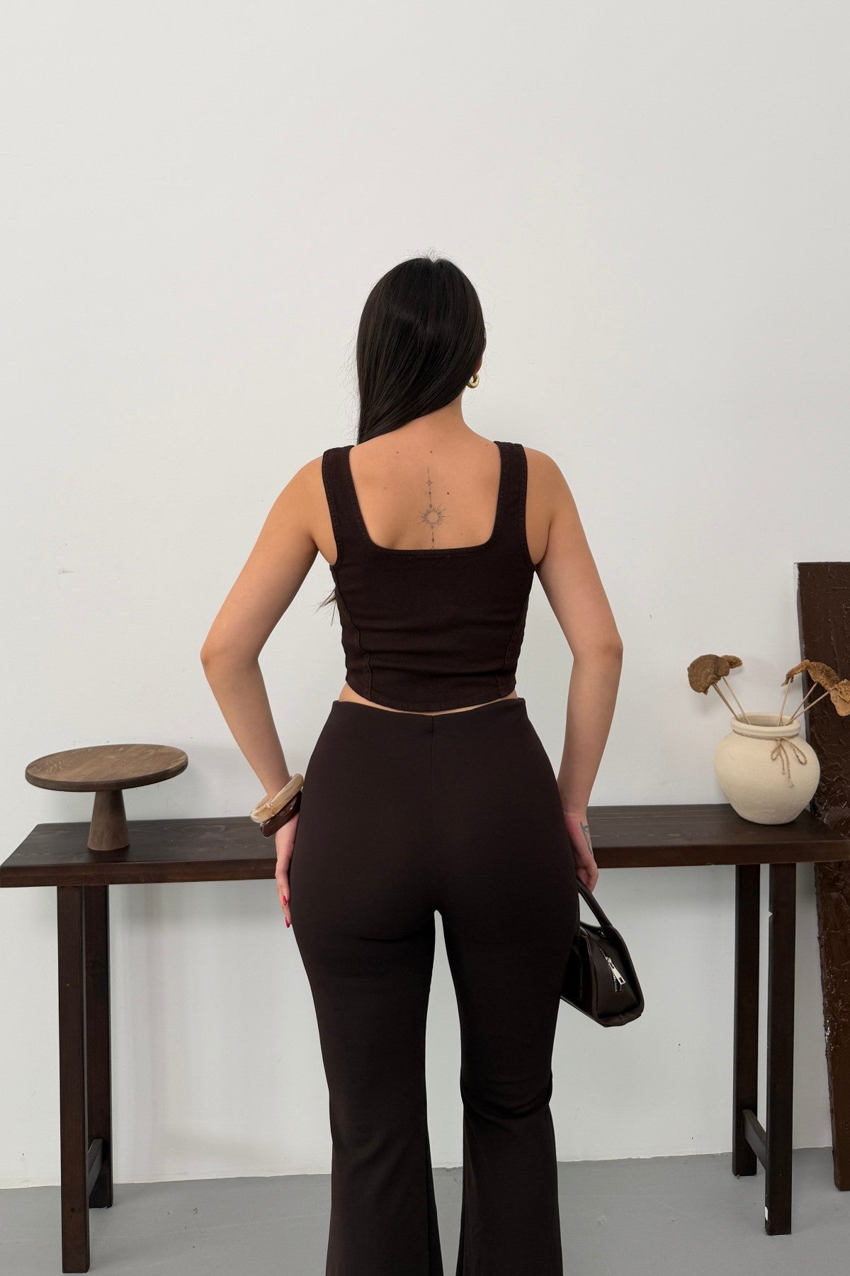 Fermuarlı Denim Büstiyer