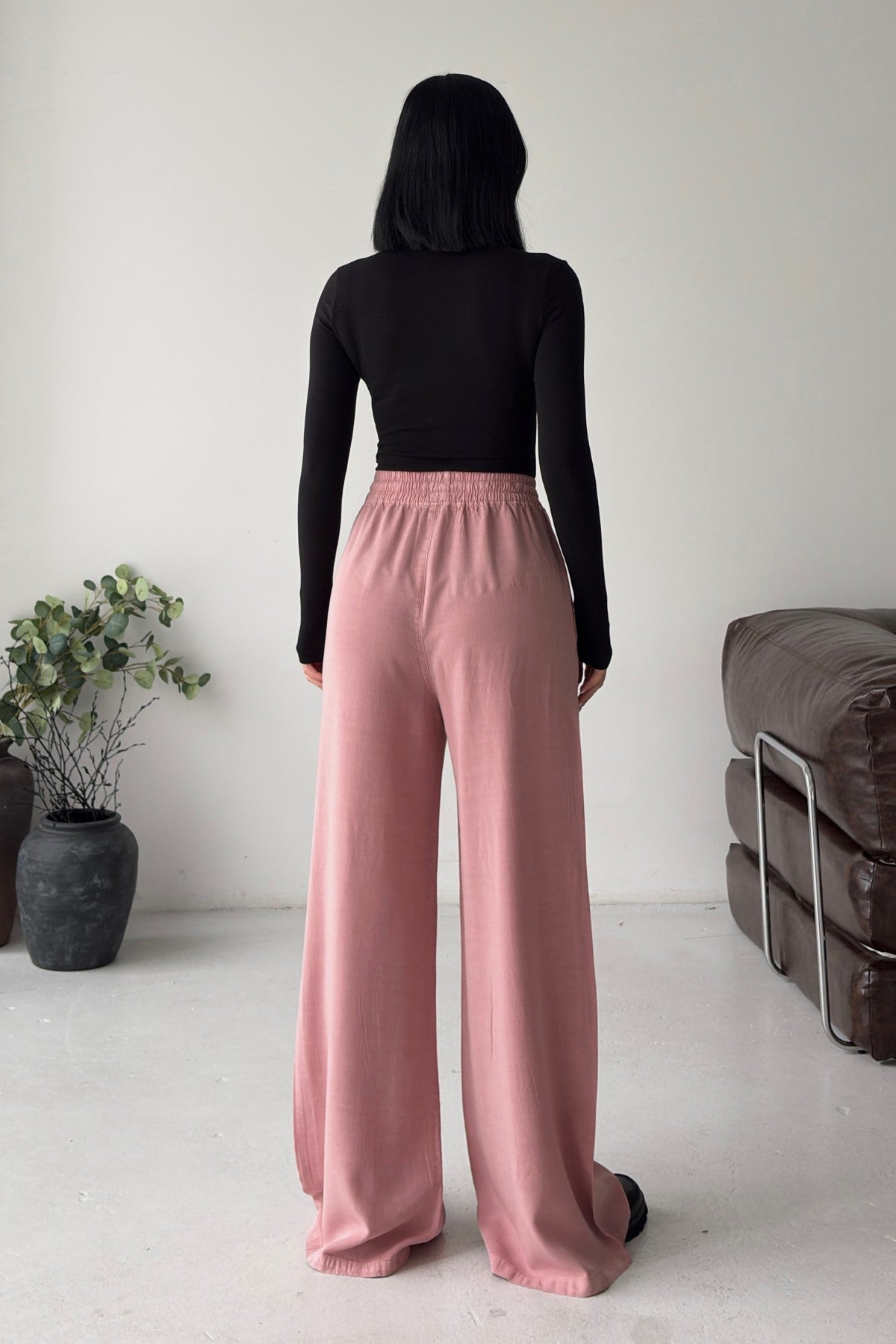 Lastikli Palazzo Pantolon HS708 - Gül Kurusu - (S-XL) - 5