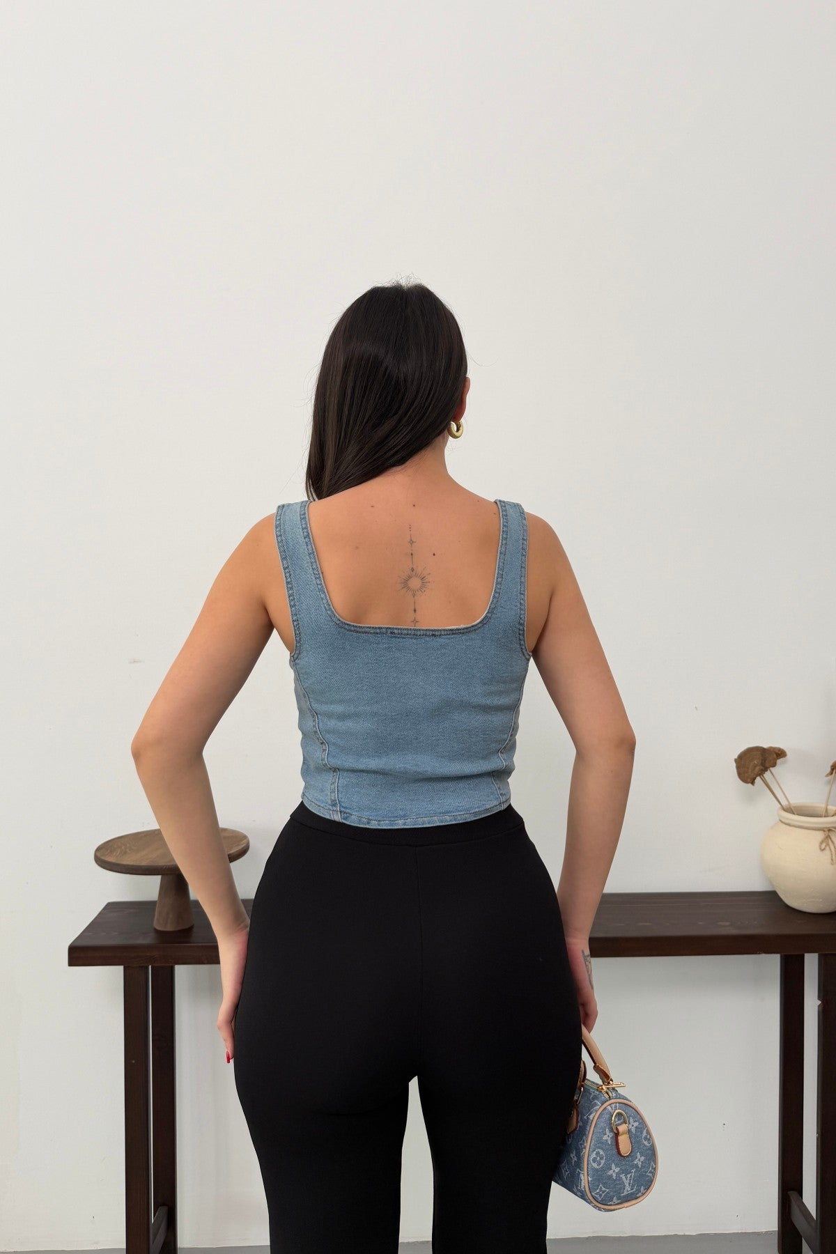 Fermuarlı Denim Büstiyer 411