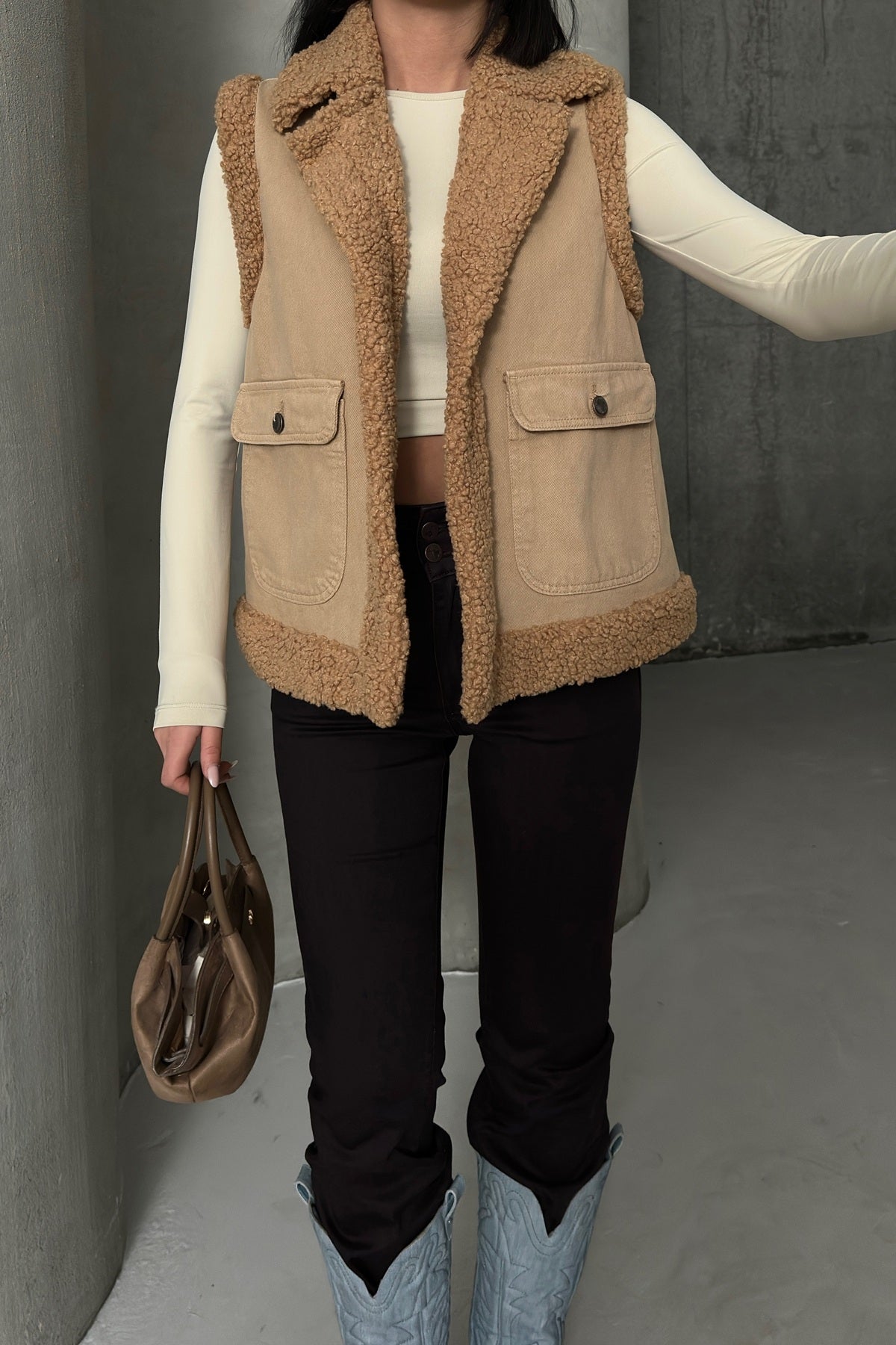 Kürklü Yelek 6171 - Camel - (S-XL) - 5