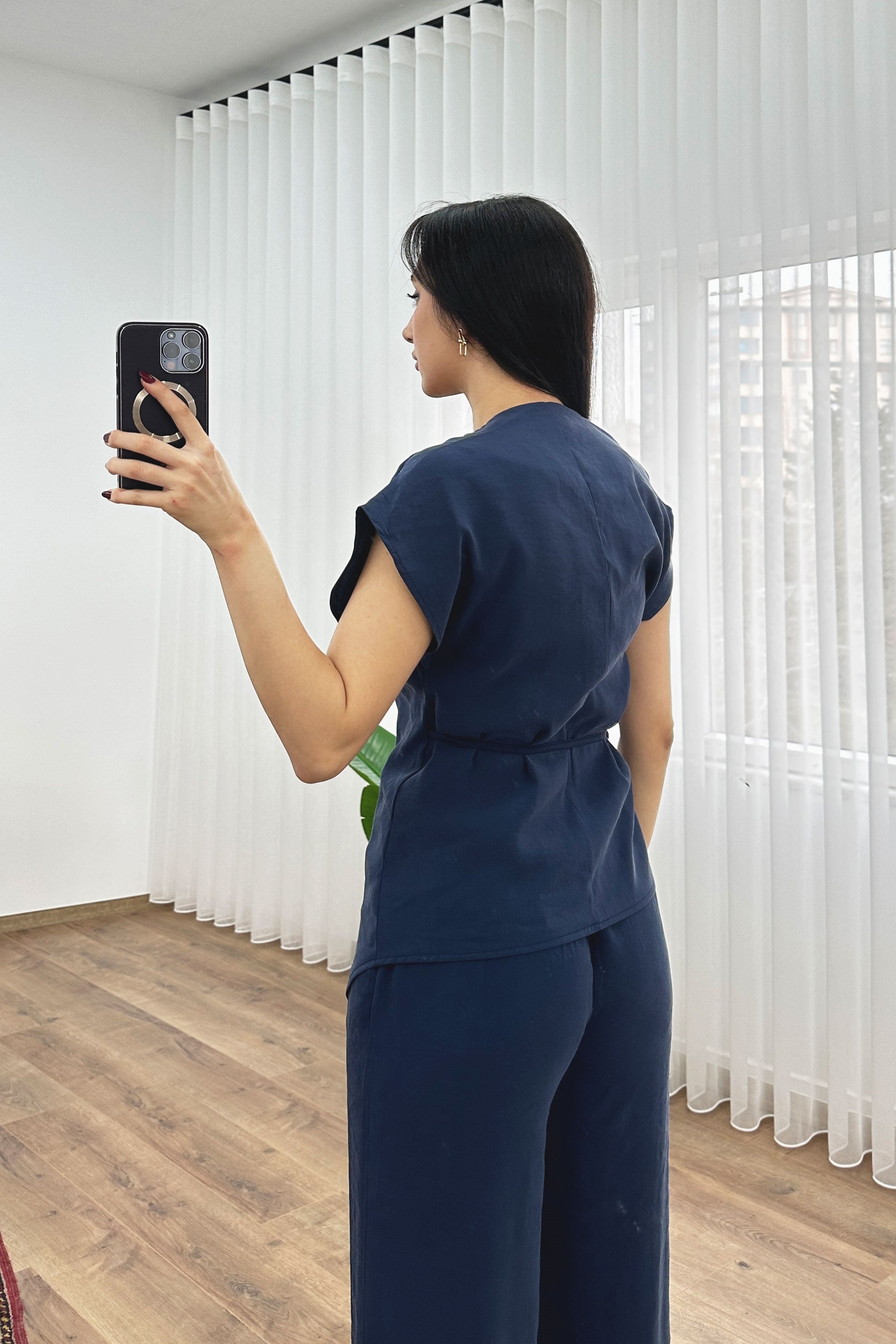 Modal Tek Düğme Kapamalı Oversize Lacivert Toptan Takım