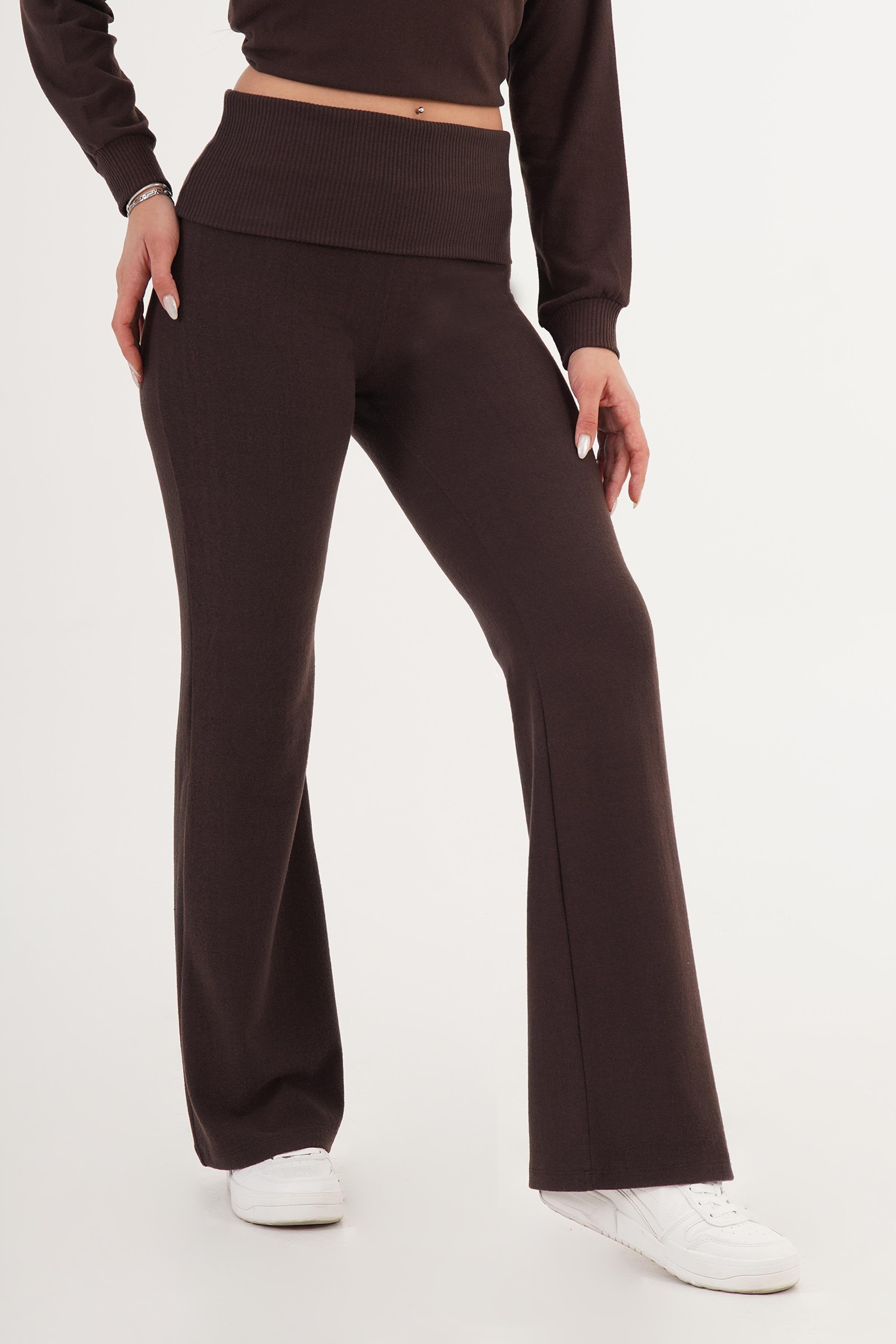 Beli Ribana Detaylı Kahve Toptan Pantolon Kahverengi S