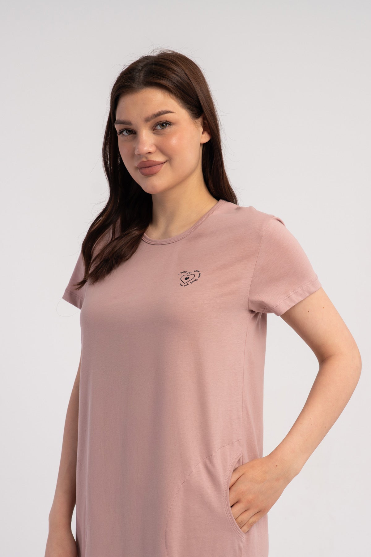 KADIN P.SUPREM O YAKA KISA KOL ETEGI OVAL CEPLI TUNIK - PUDRA PEMBE