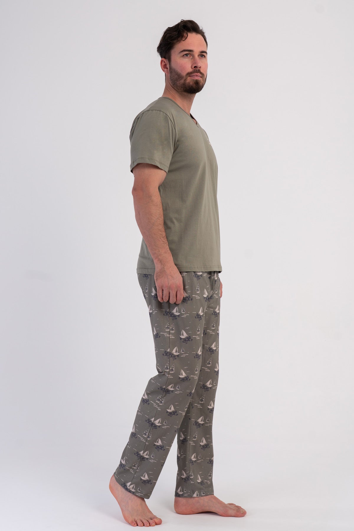 CEPLI ERKEK P.SUPREM V YAKA KISA KOL PIJAMA TAKIM - HAKI