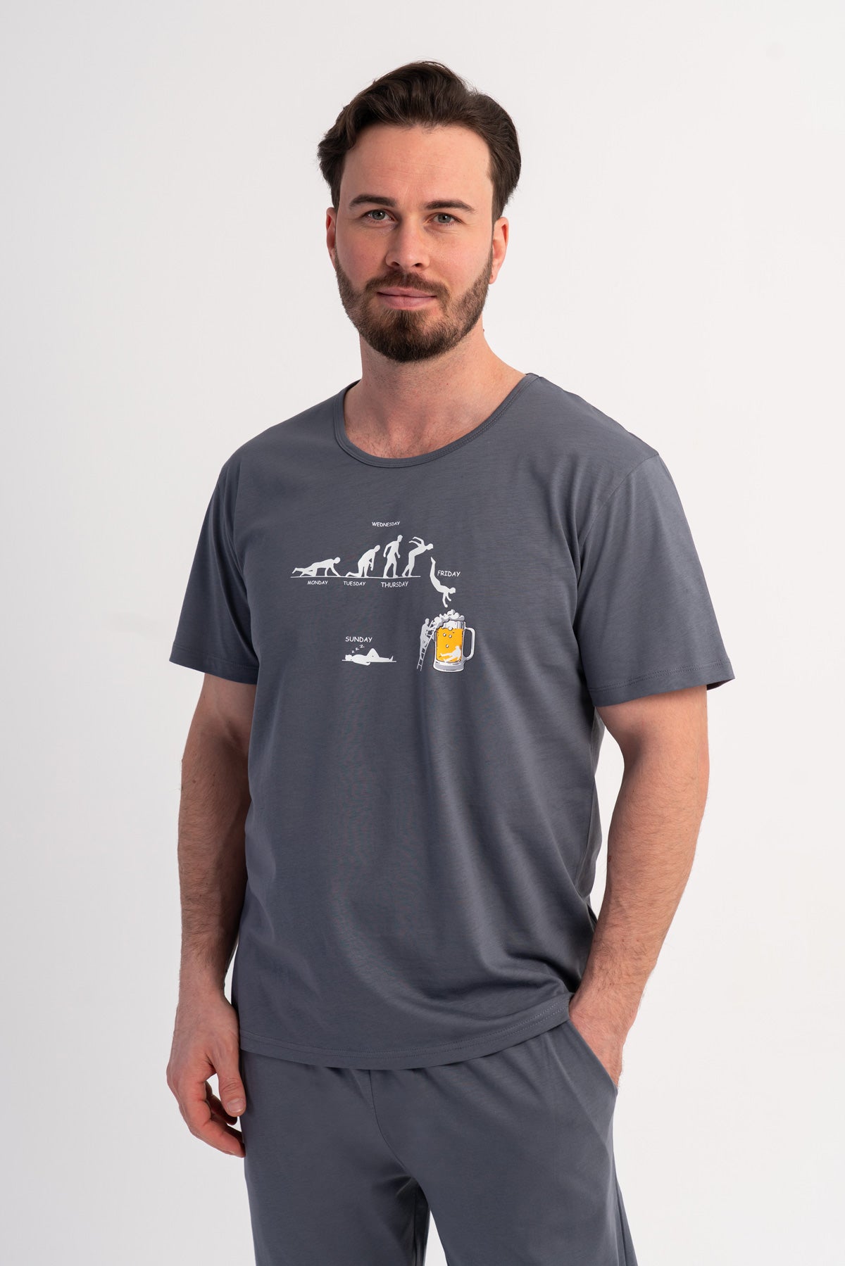 CEPLI ERKEK P.SUPREM O YAKA KISA KOL PIJAMA TAKIM - FUME