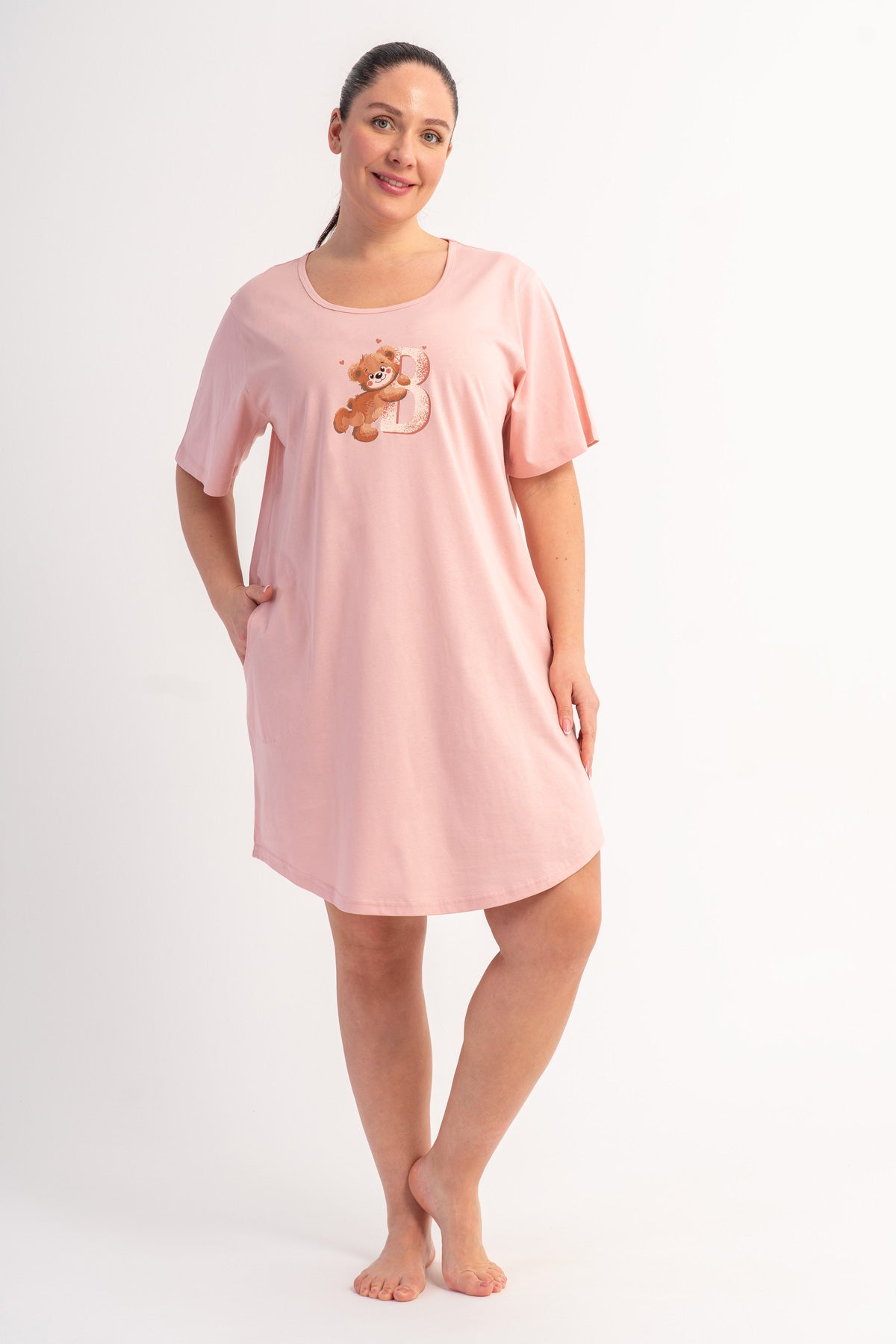 KADIN P.SUPREM XXL O YAKA KISA KOL ETEGI OVAL CEPLI TUNIK - PEMBE