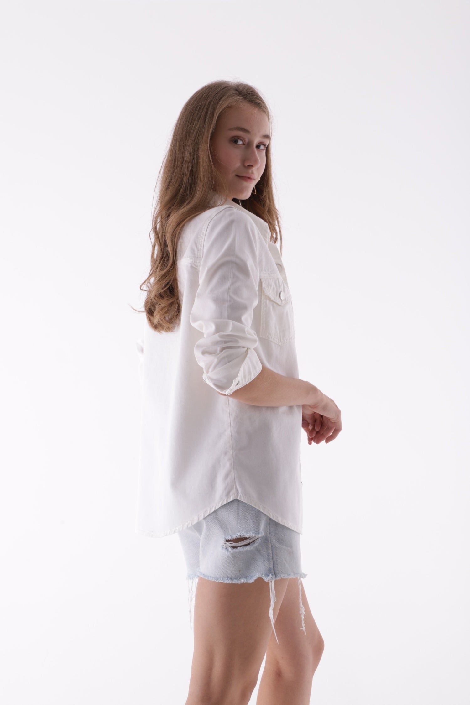 Çıtçıtlı Kot Gömlek - Beyaz - (S-XL-6) - 4